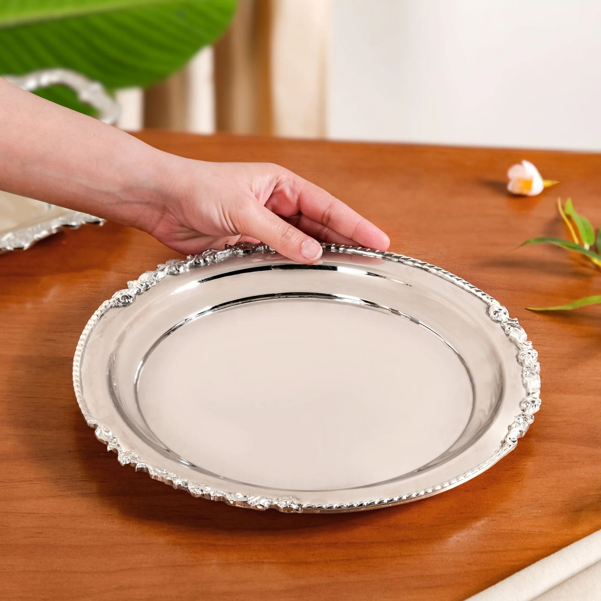 Royalcore Ornate Brass Rim Decorative Tray Silver - Image 3