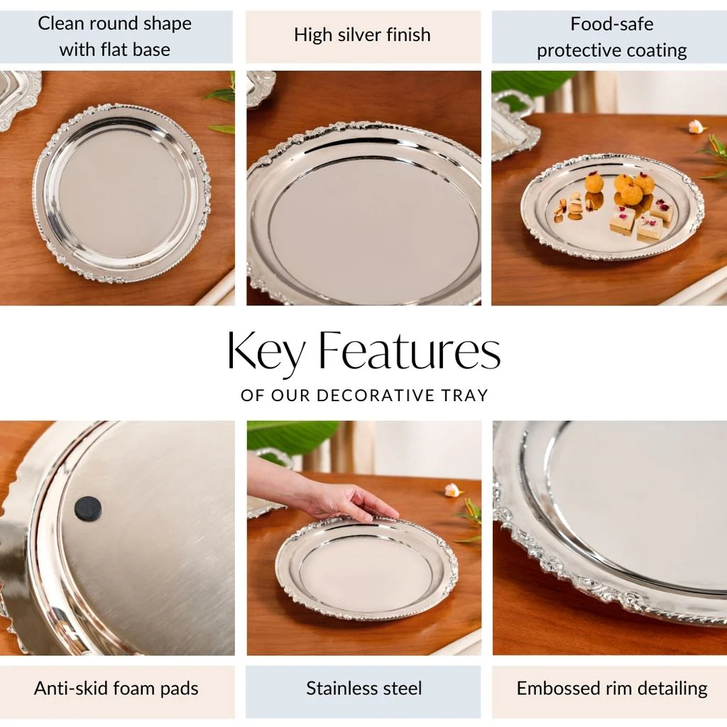 Royalcore Ornate Brass Rim Decorative Tray Silver - Image 4