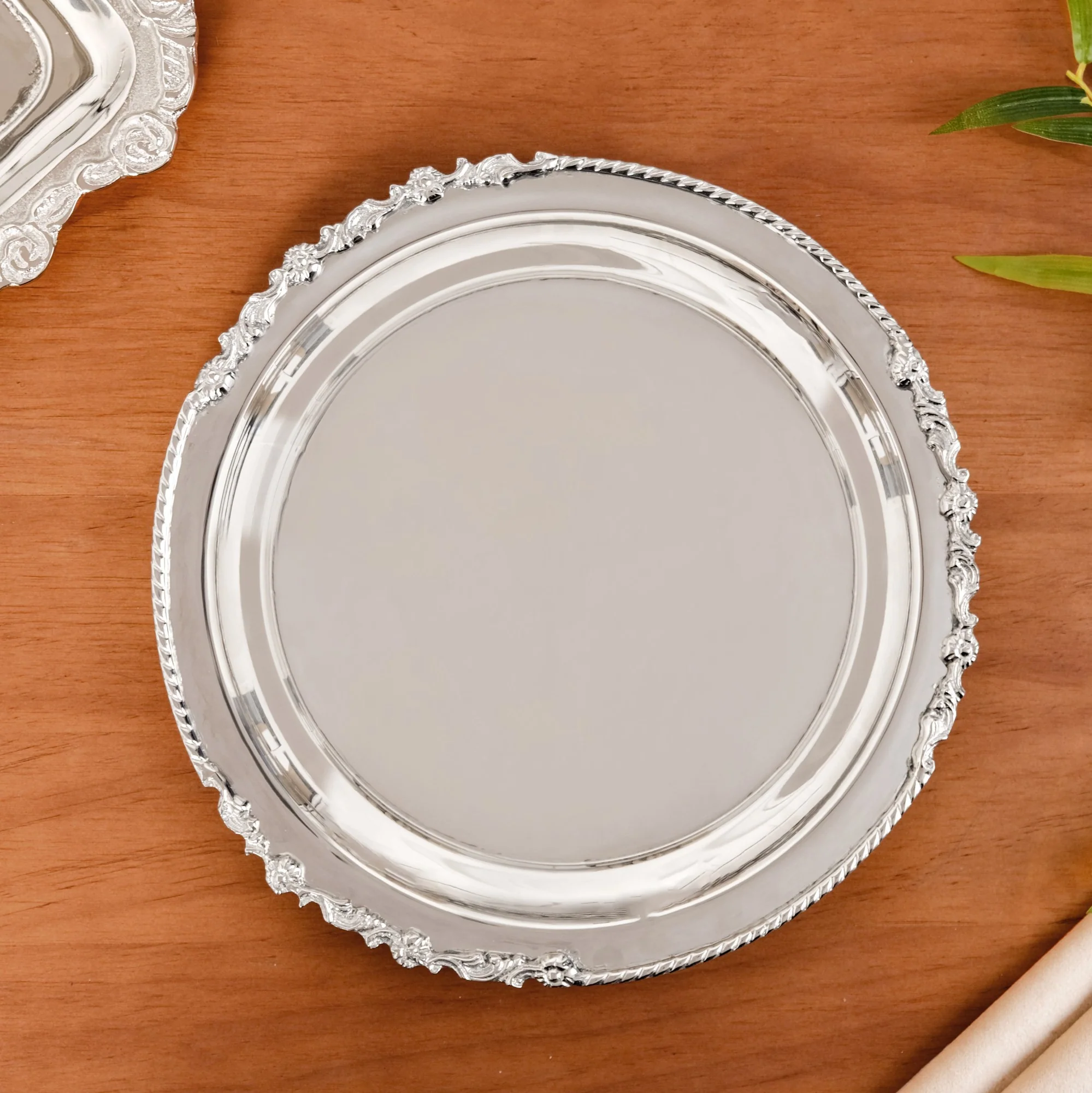 Royalcore Ornate Brass Rim Decorative Tray Silver - Image 6