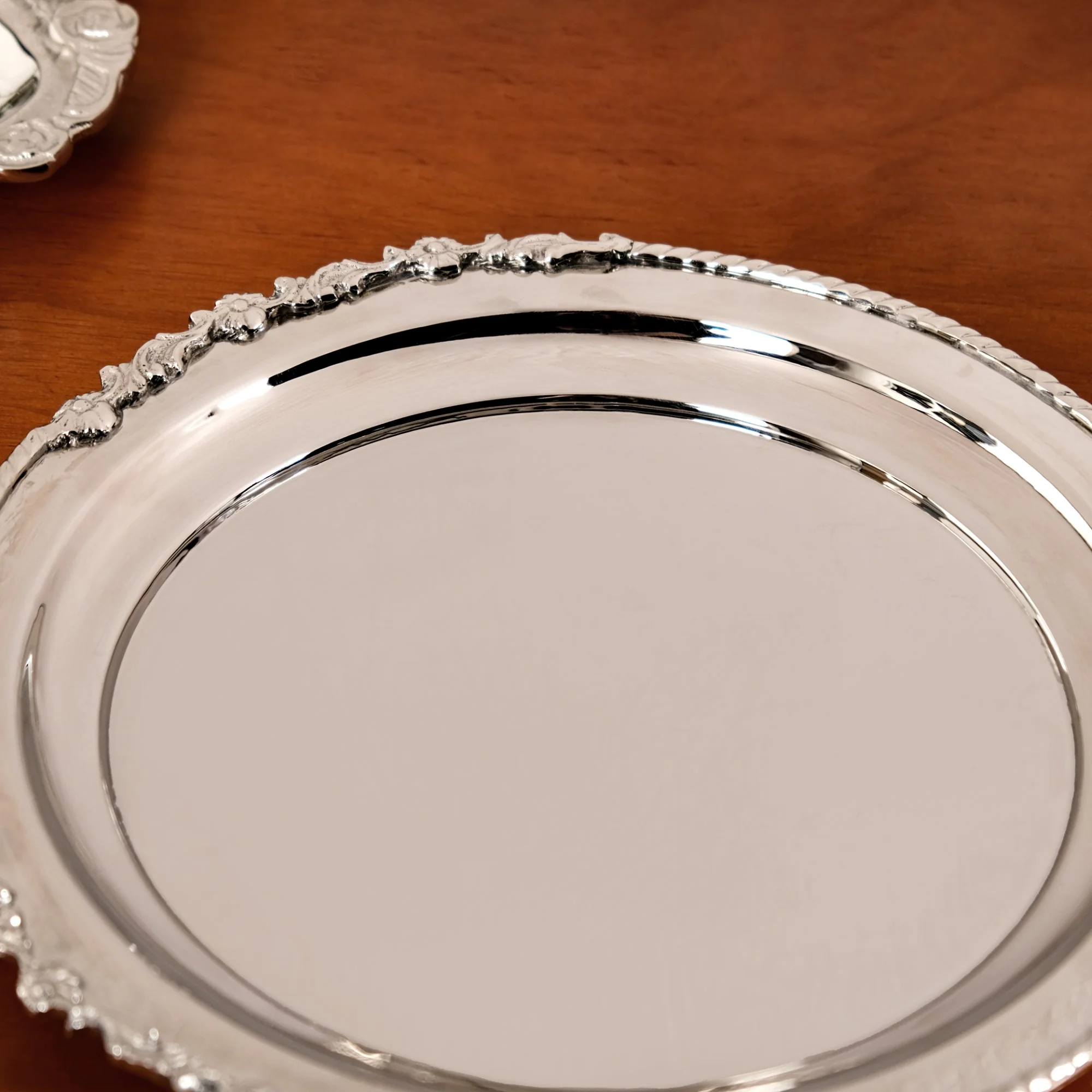 Royalcore Ornate Brass Rim Decorative Tray Silver - Image 8