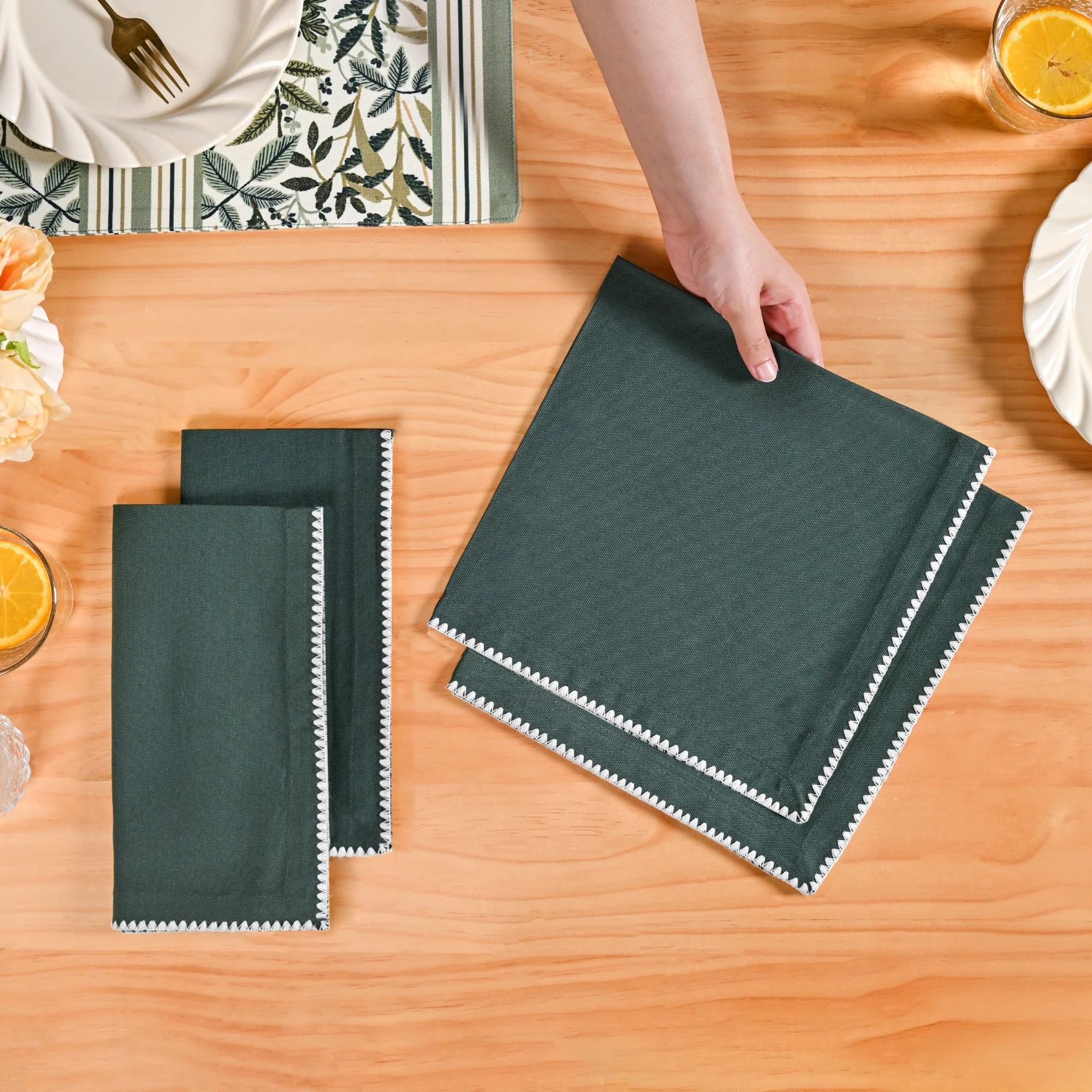 Sacramento Green Water Resistant Cotton Napkin Set Of 4 - Image 3