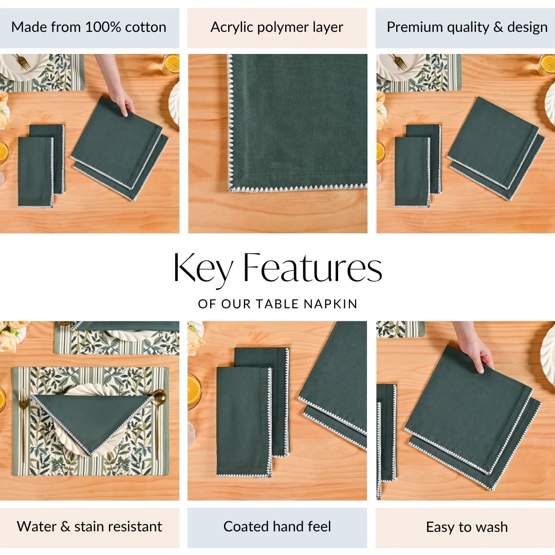 Sacramento Green Water Resistant Cotton Napkin Set Of 4 - Image 5