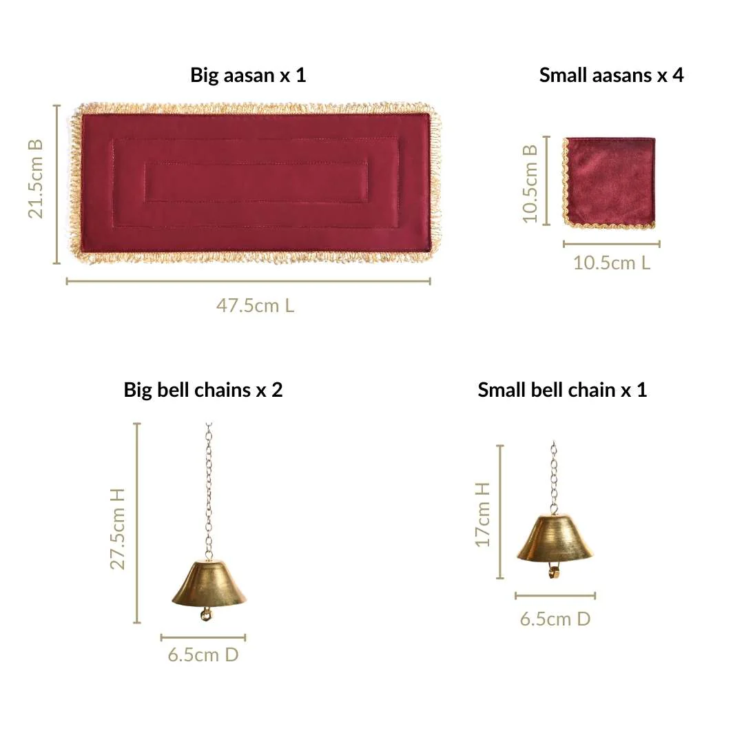 Sacred Pooja Mandir Large With Puja Thali Aasan And Ghanti - Image 3