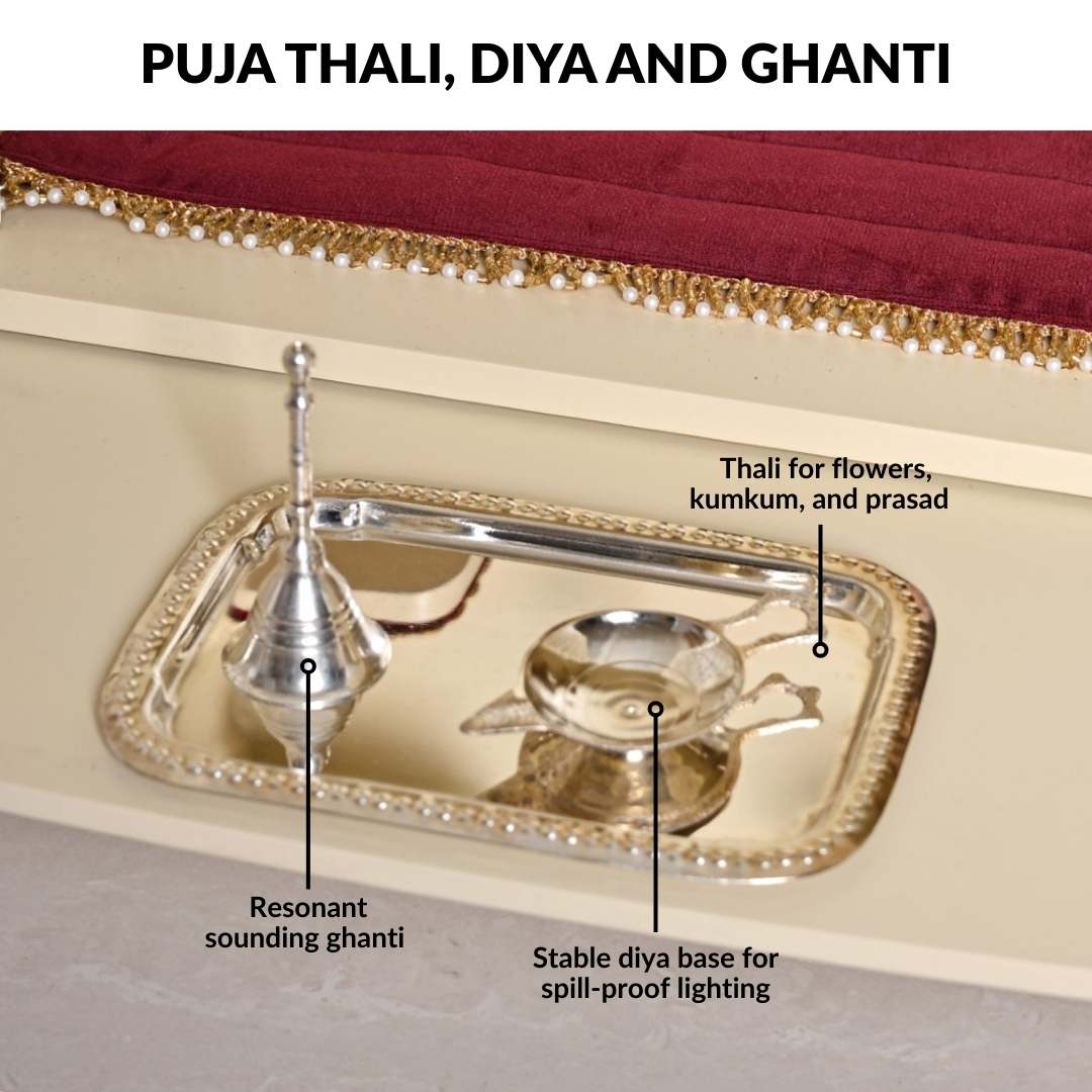 Sacred Pooja Mandir Large With Puja Thali Aasan And Ghanti - Image 7