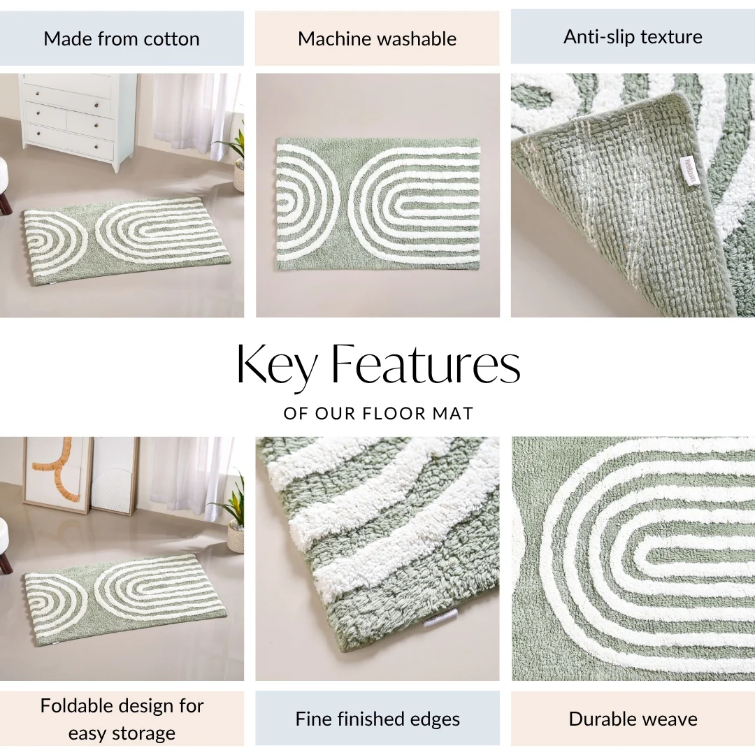 Sage Green Tufted Cotton Anti Slip Floor Mat 82x52cm - Image 3