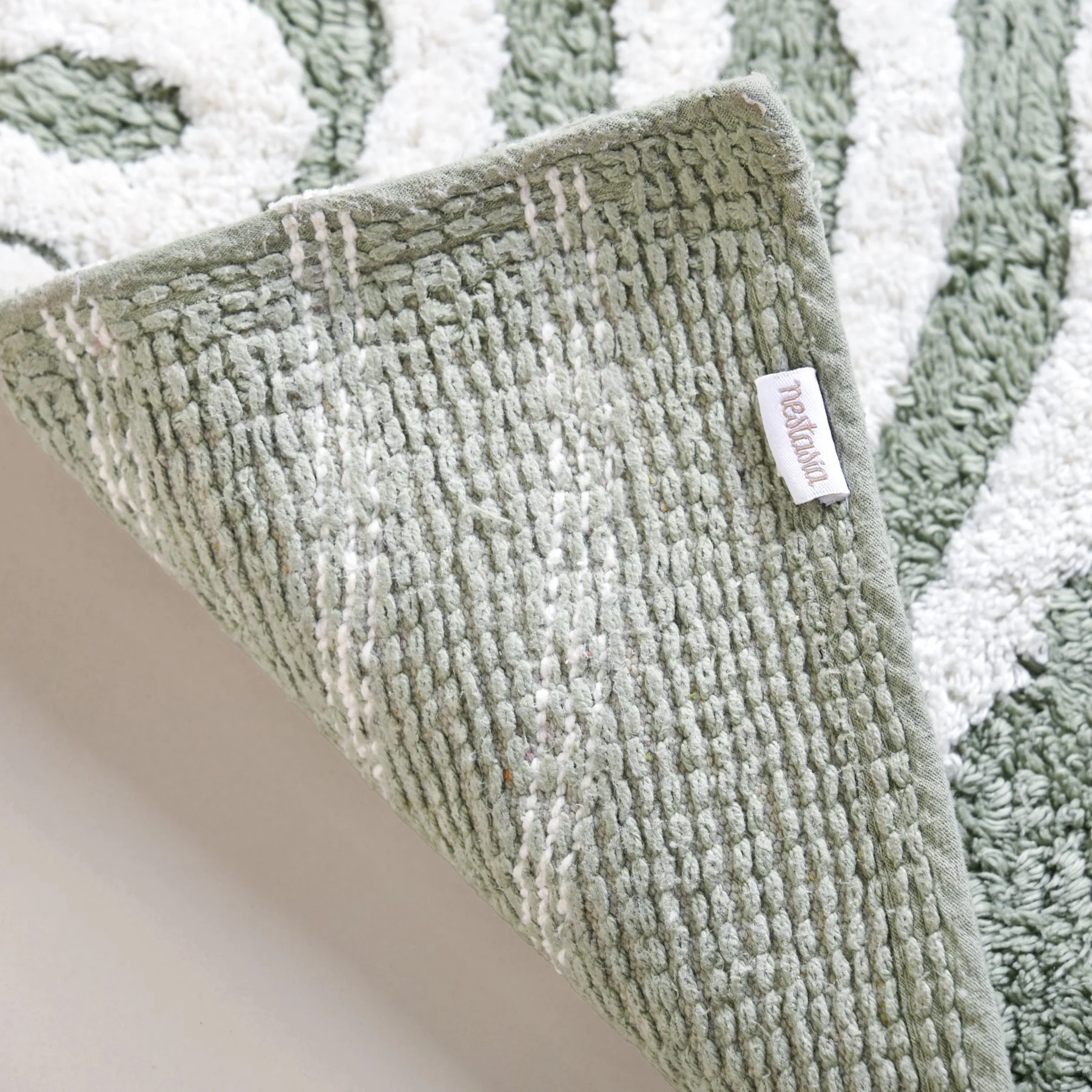 Sage Green Tufted Cotton Anti Slip Floor Mat 82x52cm - Image 6