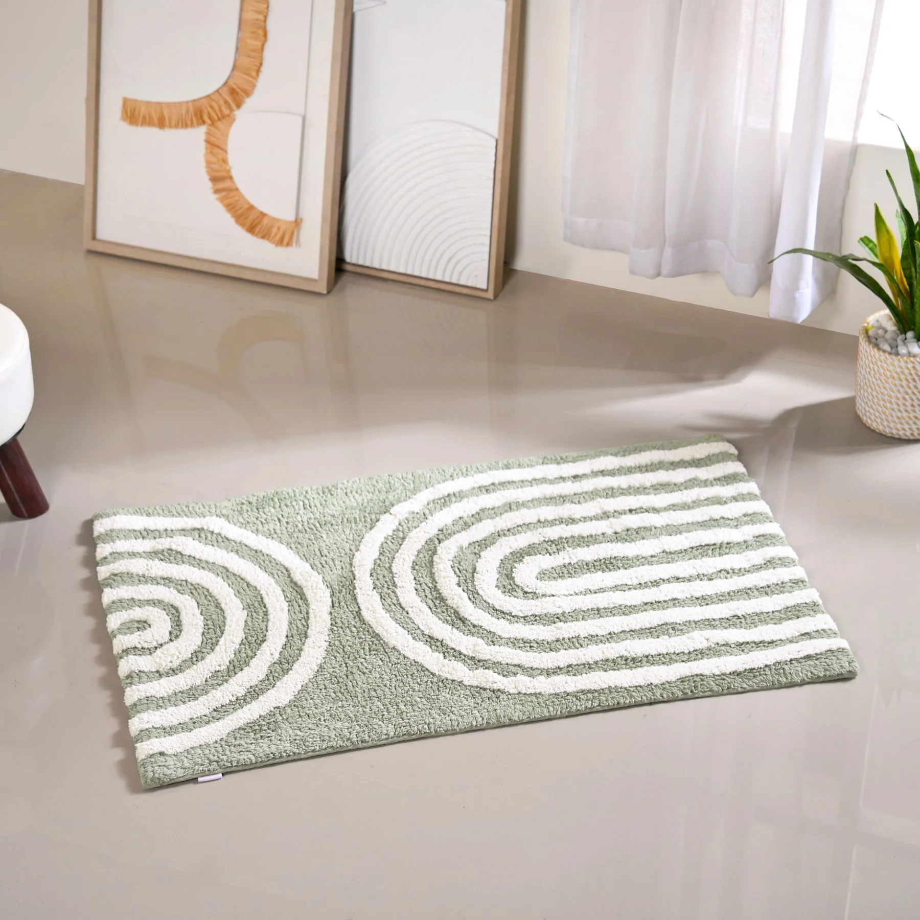 Sage Green Tufted Cotton Anti Slip Floor Mat 82x52cm - Image 8