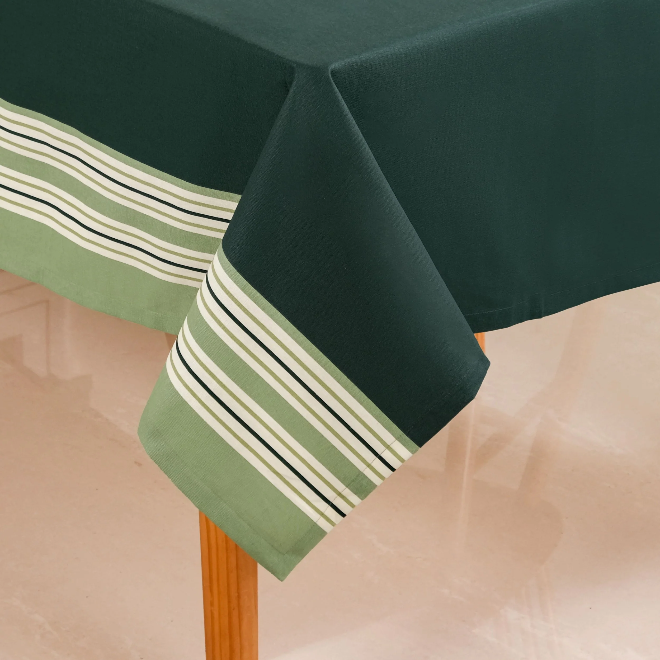 Sage Stripes 6 Seater Cotton Table Cover 203x152cm - Image 2