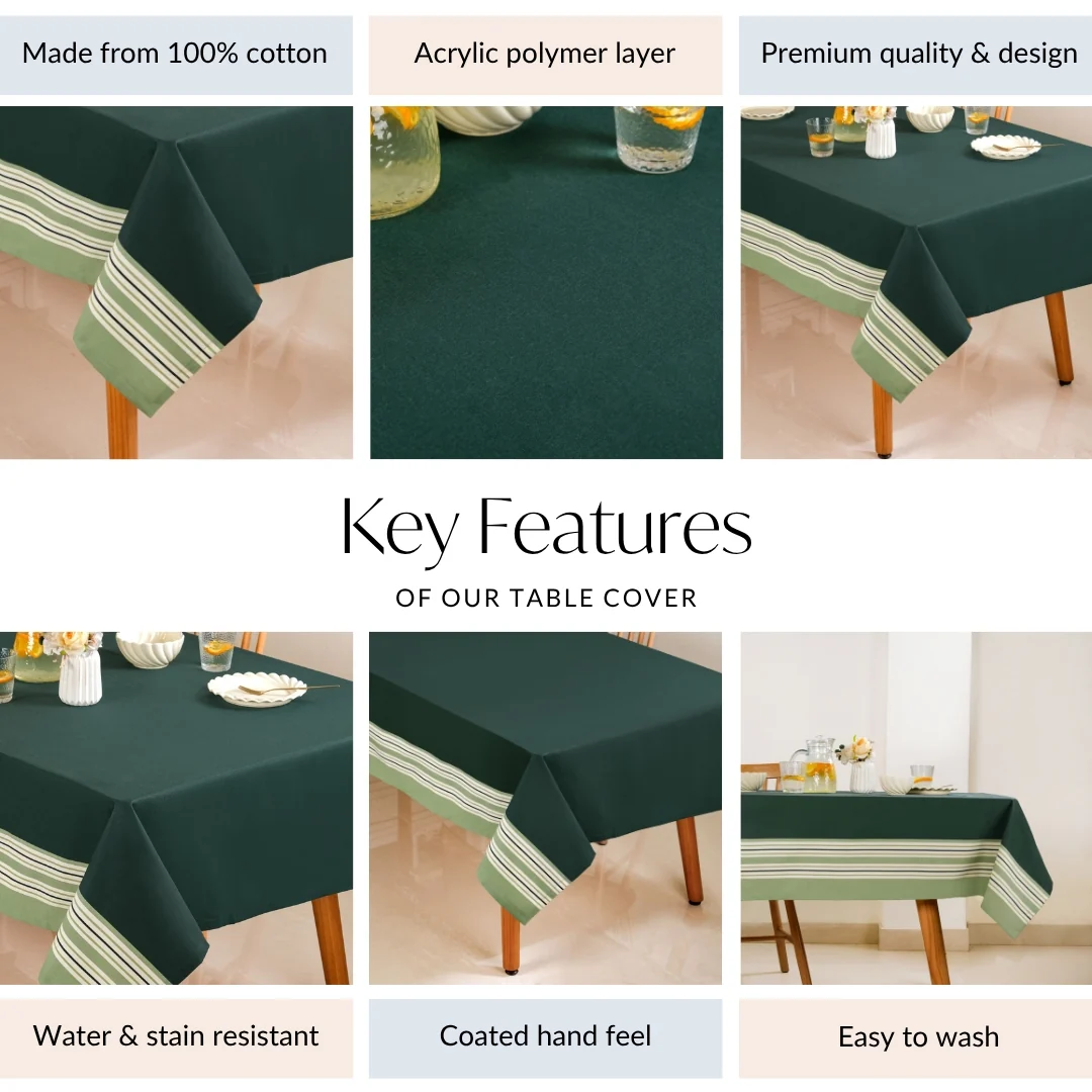 Sage Stripes 6 Seater Cotton Table Cover 203x152cm - Image 5