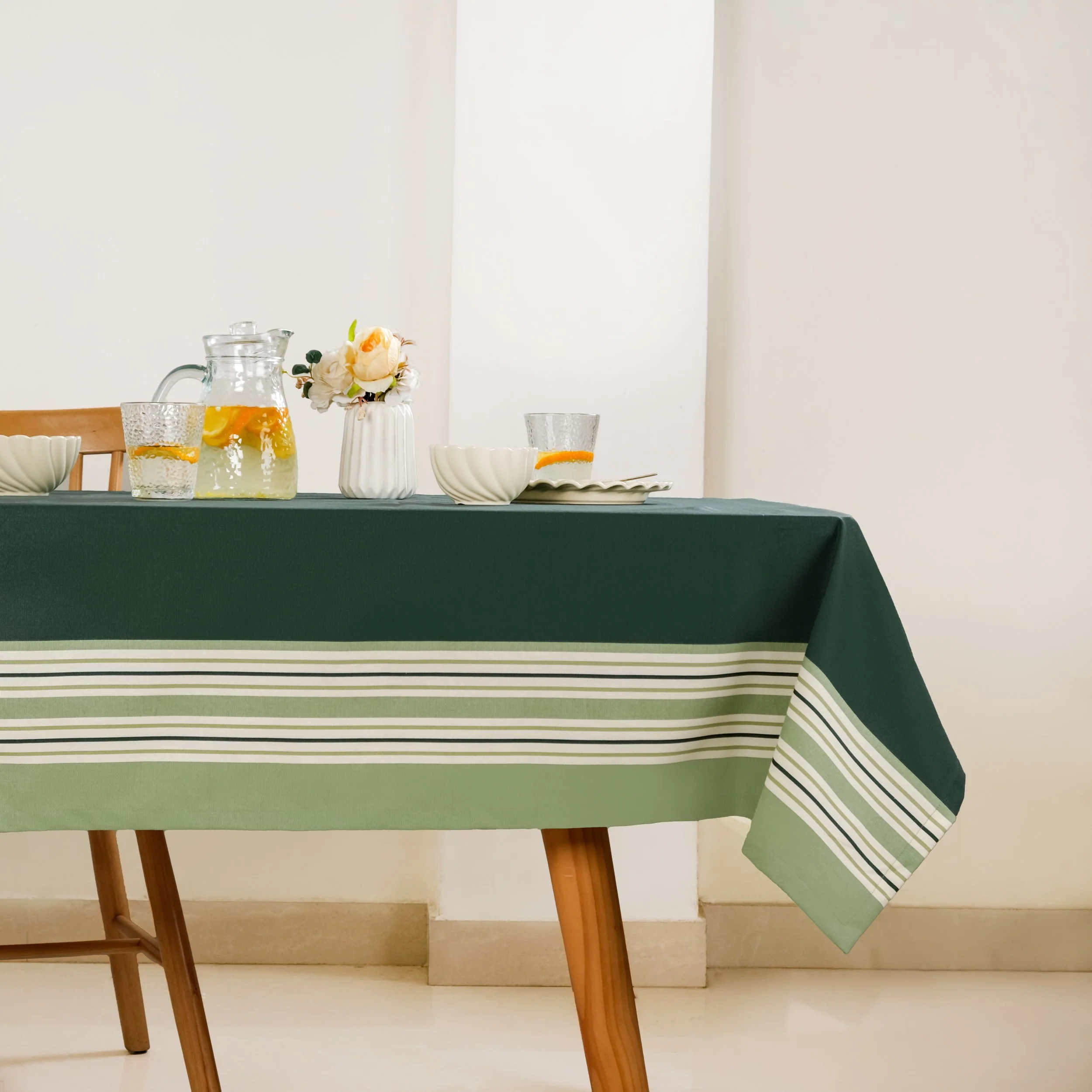 Sage Stripes 6 Seater Cotton Table Cover 203x152cm - Image 8