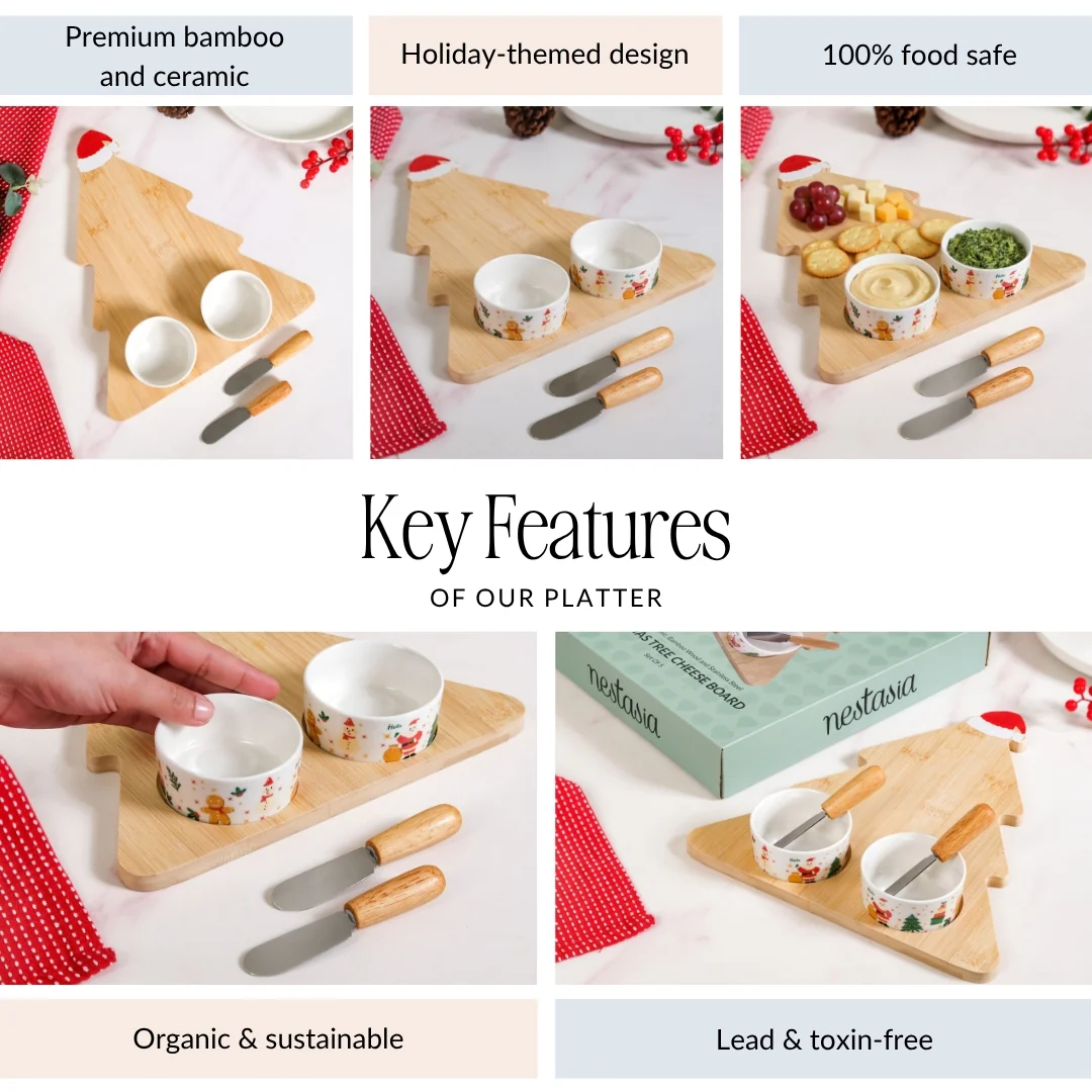 Santa Hat Tree Cheese Board With Bowls Spreader Knives Set Of 5 - Image 5