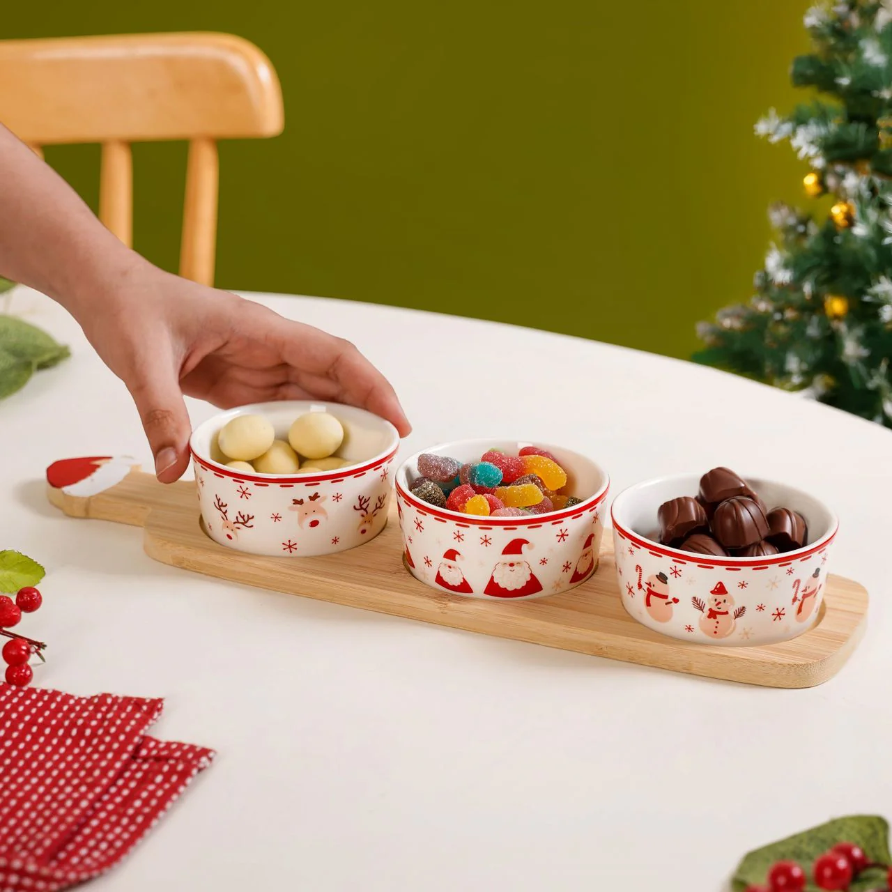 Santa Snowman Reindeer Bowls Snack Platter Set Of 4 - Image 2