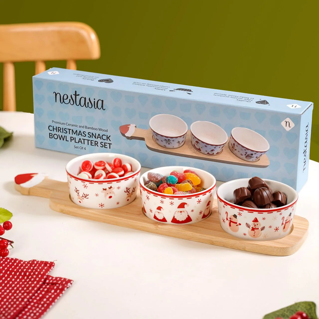 Santa Snowman Reindeer Bowls Snack Platter Set Of 4 - Image 3