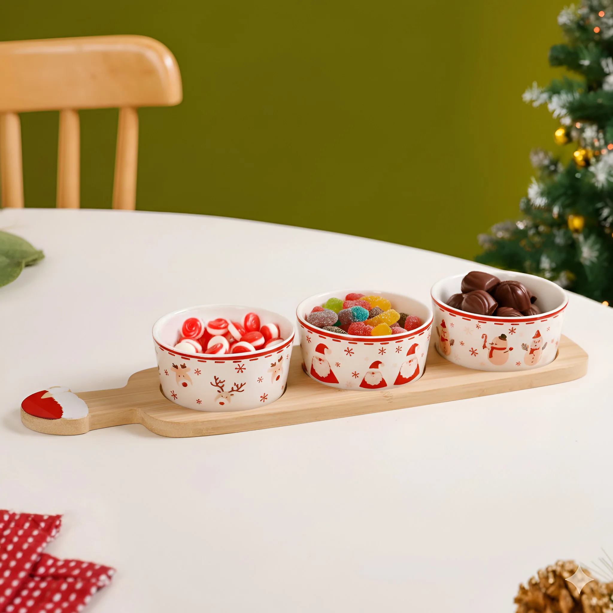 Santa Snowman Reindeer Bowls Snack Platter Set Of 4 - Image 4