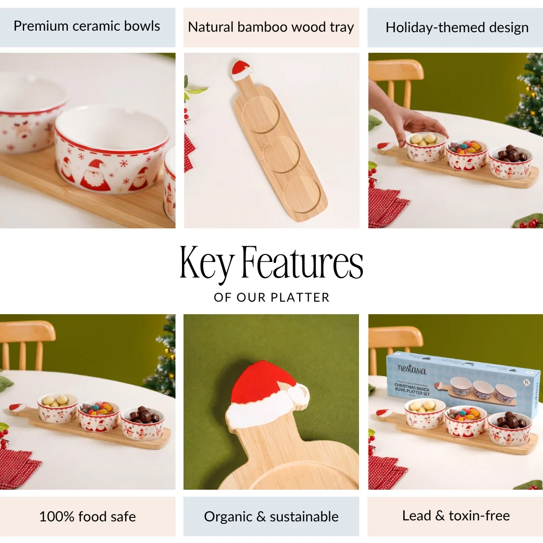 Santa Snowman Reindeer Bowls Snack Platter Set Of 4 - Image 6