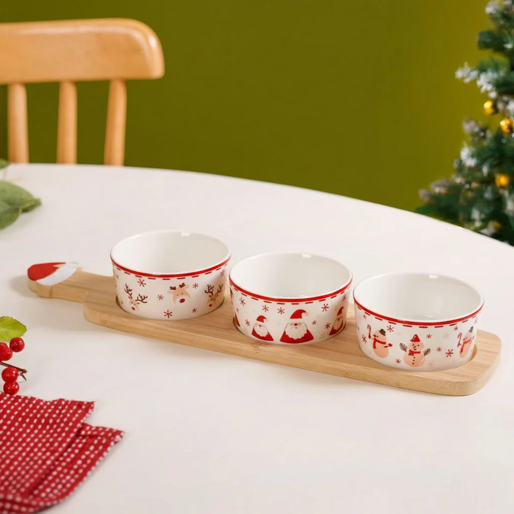 Santa Snowman Reindeer Bowls Snack Platter Set Of 4 - Image 8