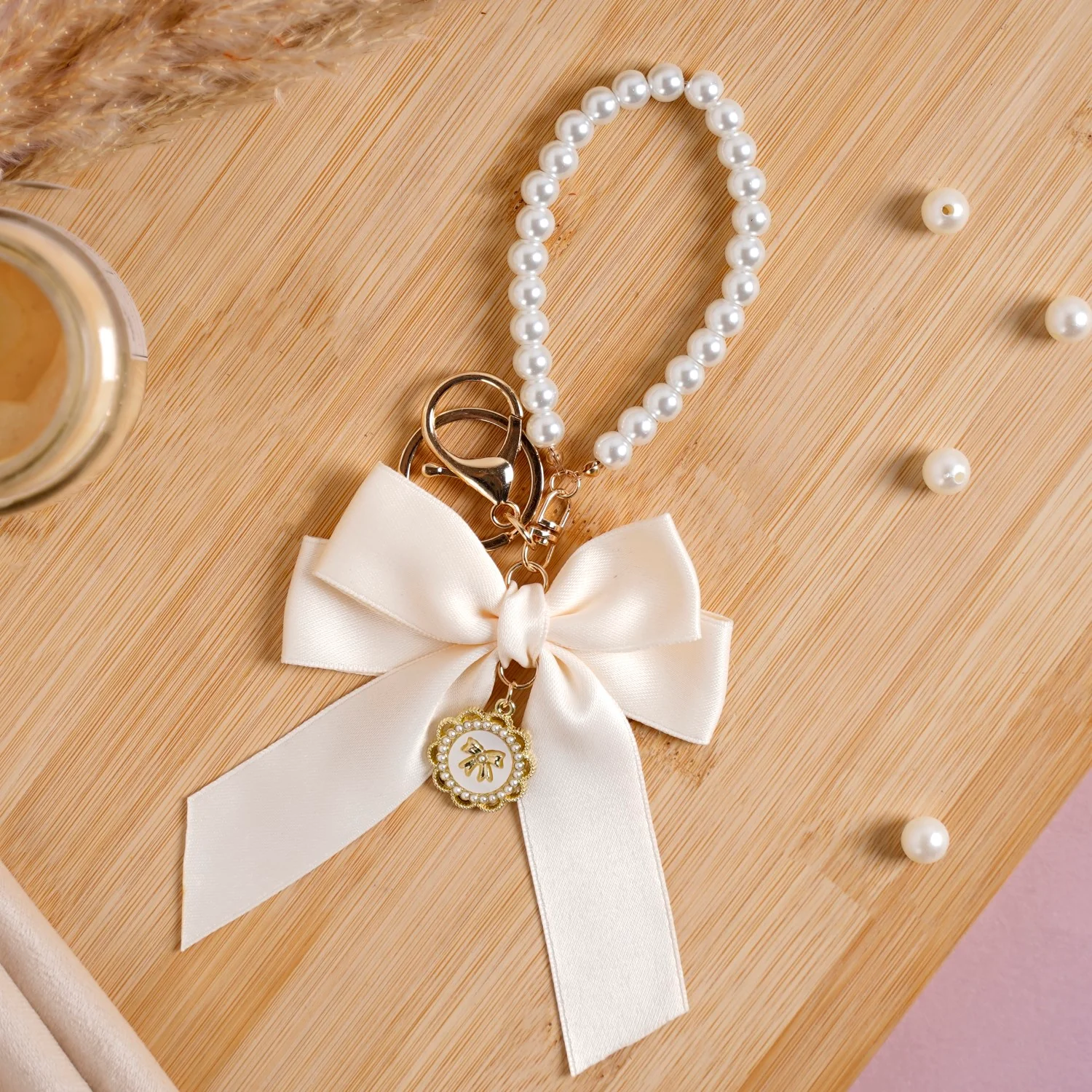 Satin Bow Keychain With Pearl Dangler - Image 6