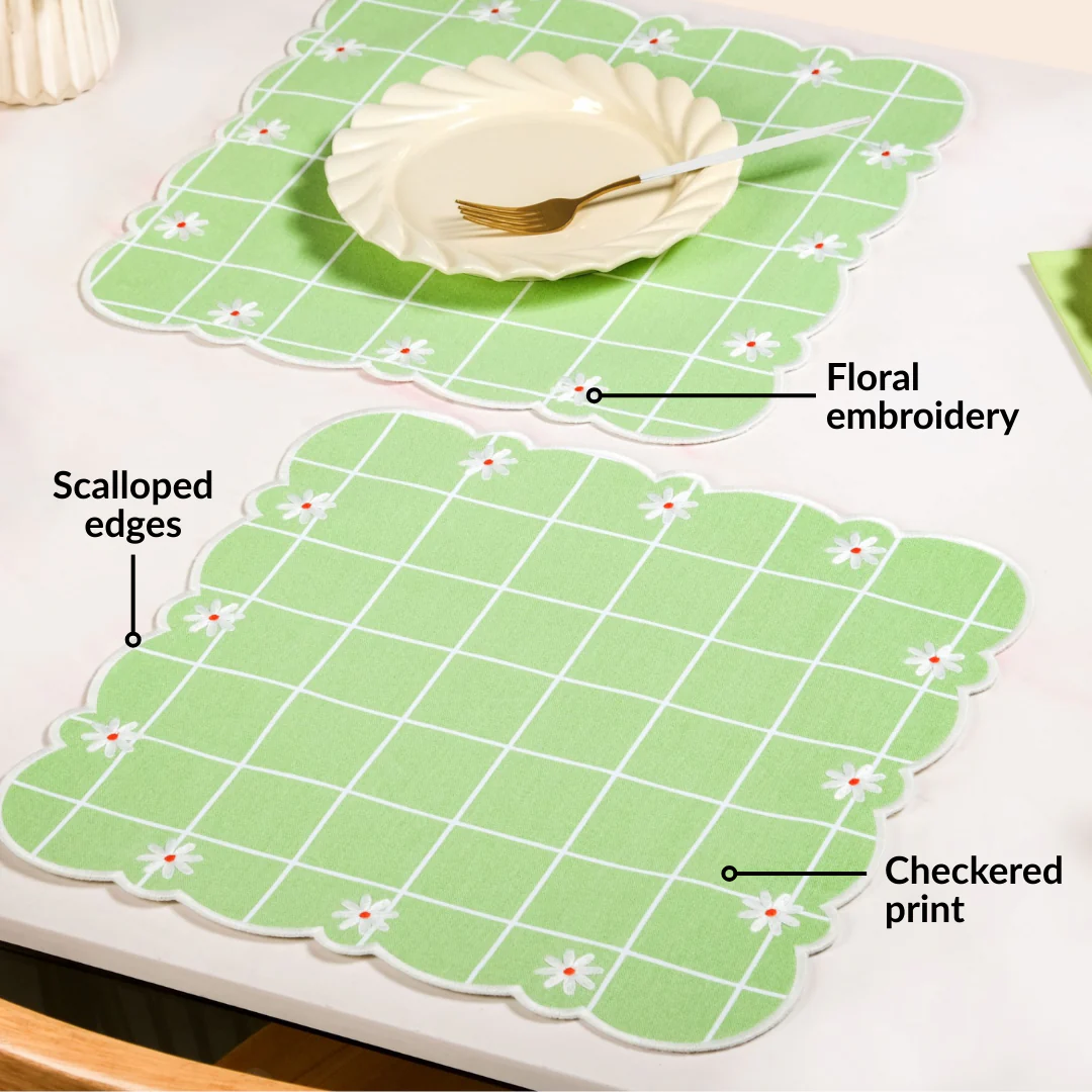 Scallop Embroidered Pure Cotton Table Mat Set Of 6 - Image 2
