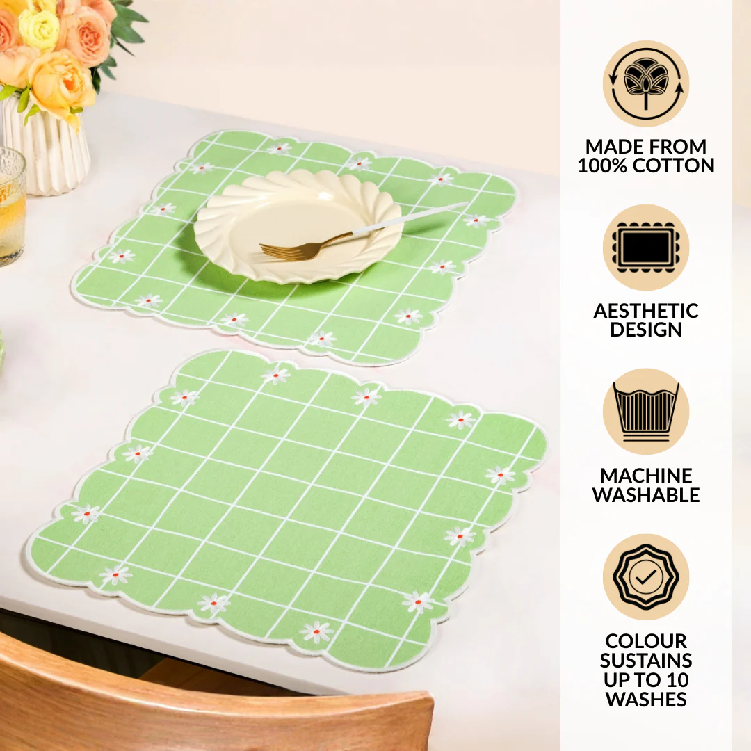 Scallop Embroidered Pure Cotton Table Mat Set Of 6 - Image 3