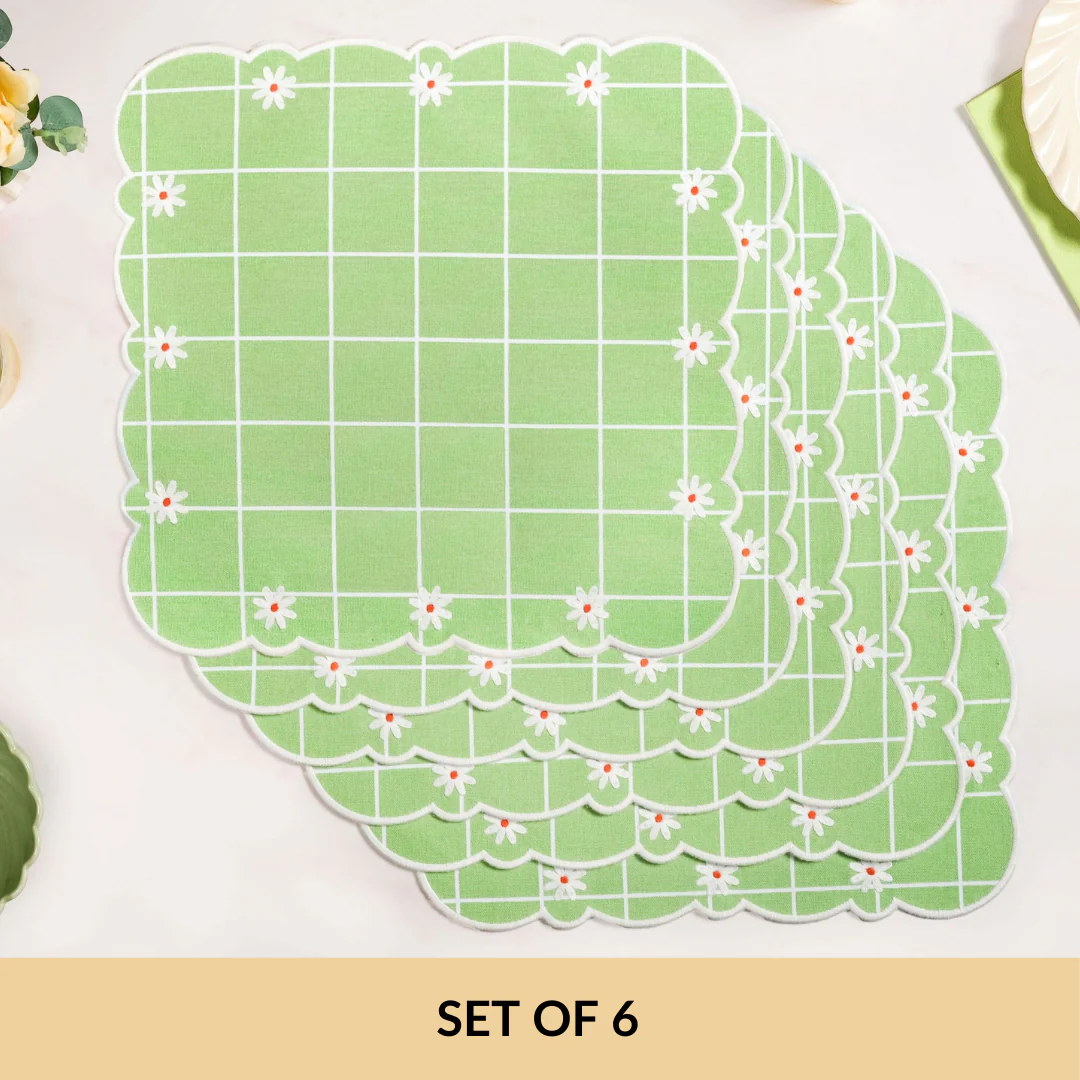 Scallop Embroidered Pure Cotton Table Mat Set Of 6 - Image 5