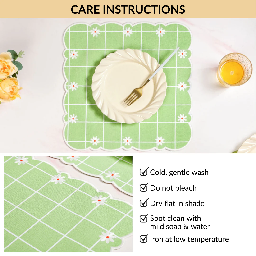 Scallop Embroidered Pure Cotton Table Mat Set Of 6 - Image 7