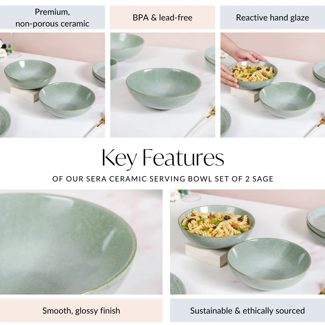 Sera Ceramic Serving Bowl Set Of 2 Sage 1000ml - Image 5