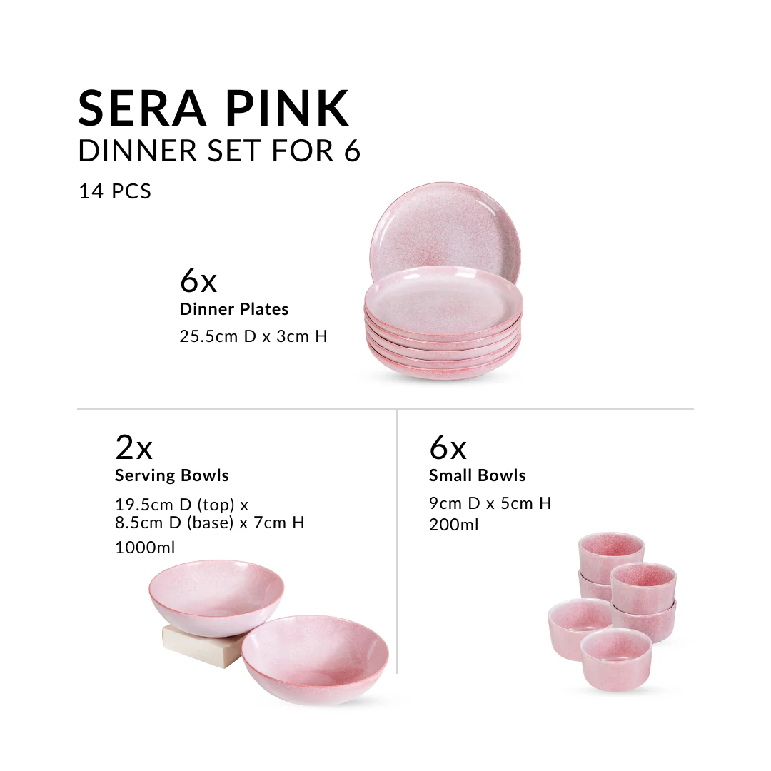 Sera Pink 14 Piece Minimalistic Dinner Set For 6 - Image 3