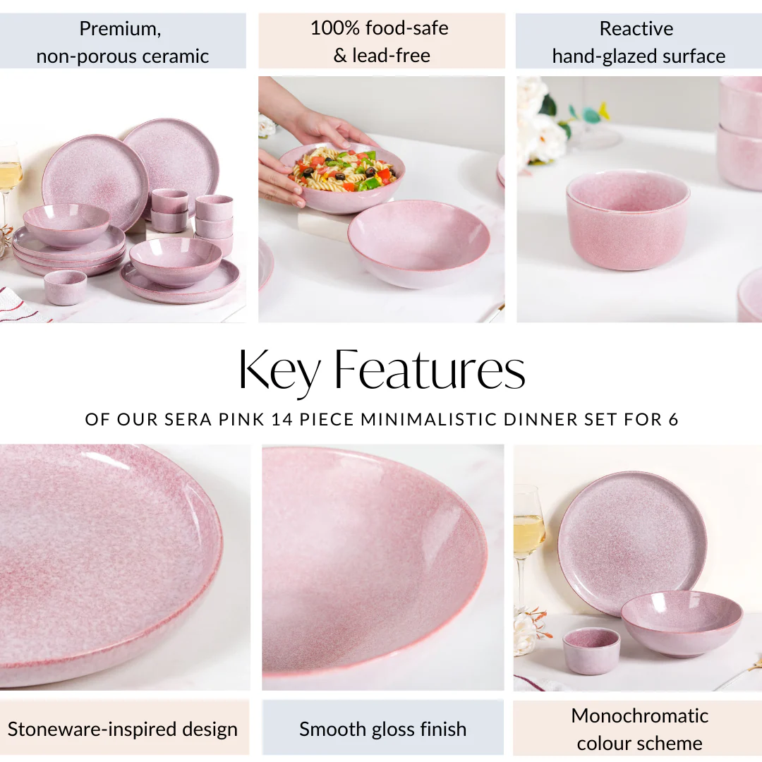 Sera Pink 14 Piece Minimalistic Dinner Set For 6 - Image 5