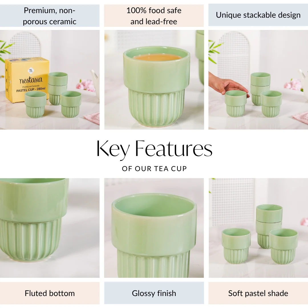 Serene Sage Stackable Ceramic Cup Set Of 4 280ml - Image 4