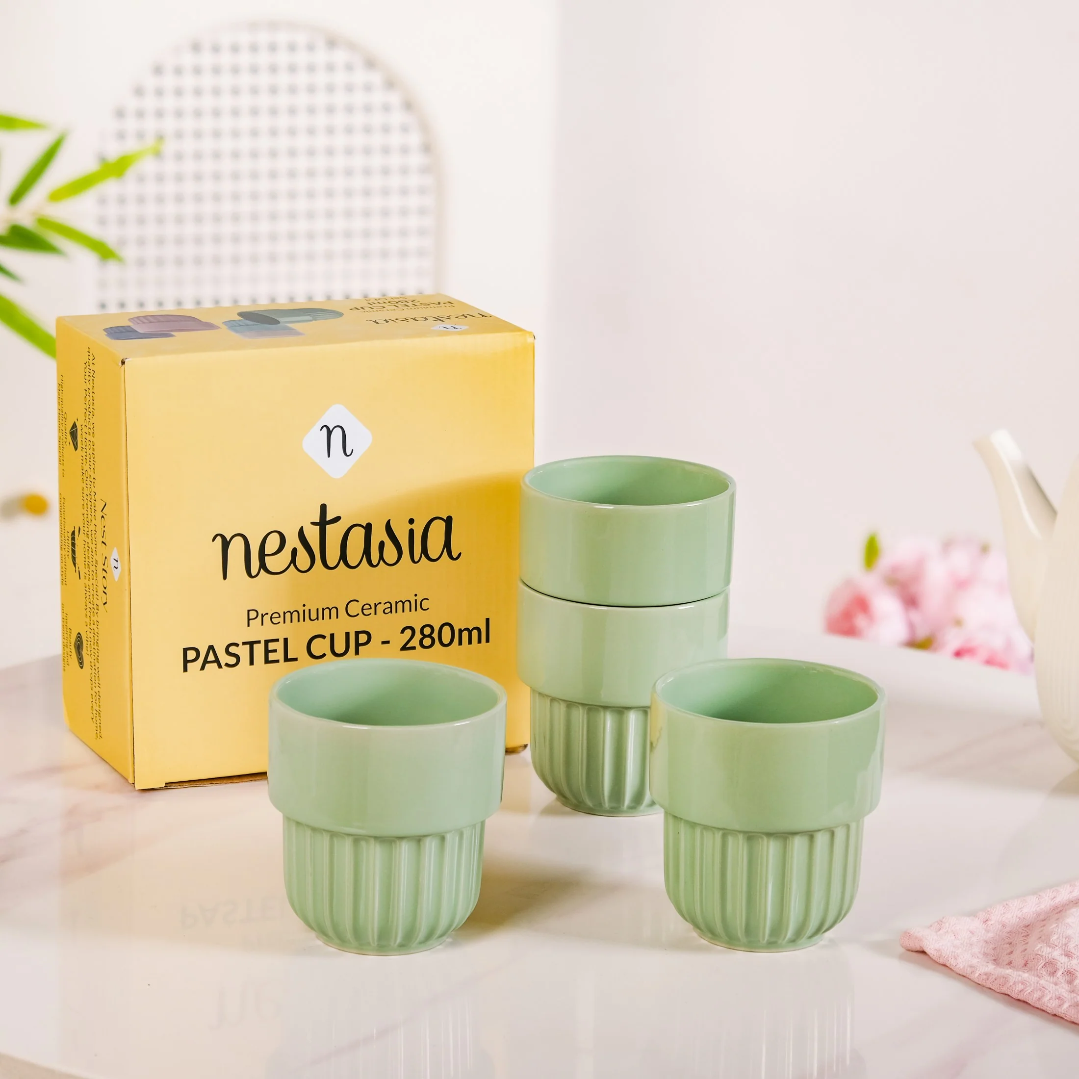 Serene Sage Stackable Ceramic Cup Set Of 4 280ml - Image 8