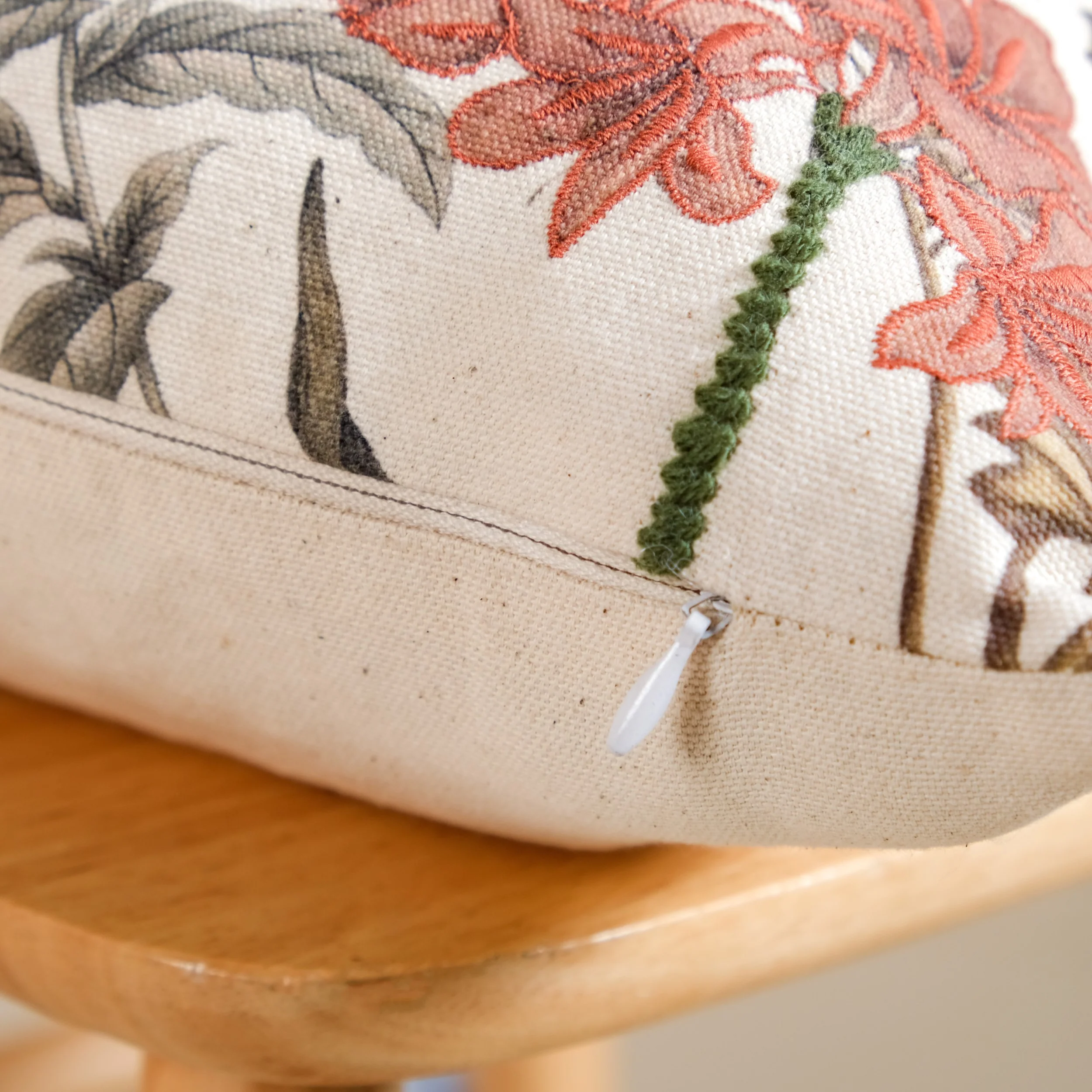 Serene Songbird Embroidered Cotton Cushion Cover 40x40cm - Image 5