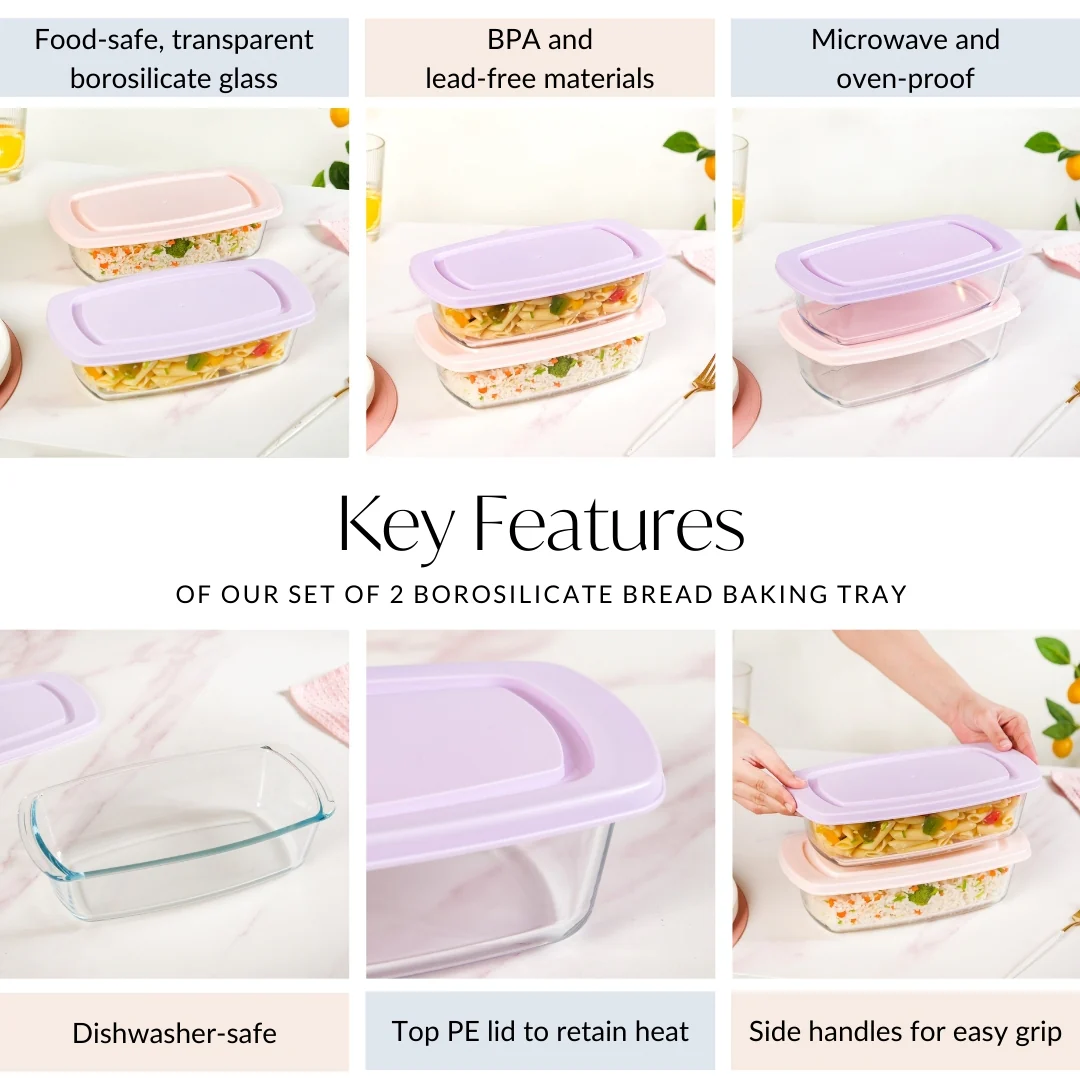 Set Of 2 Borosilicate Long Baking Dishes With Lid 1600ml - Image 6