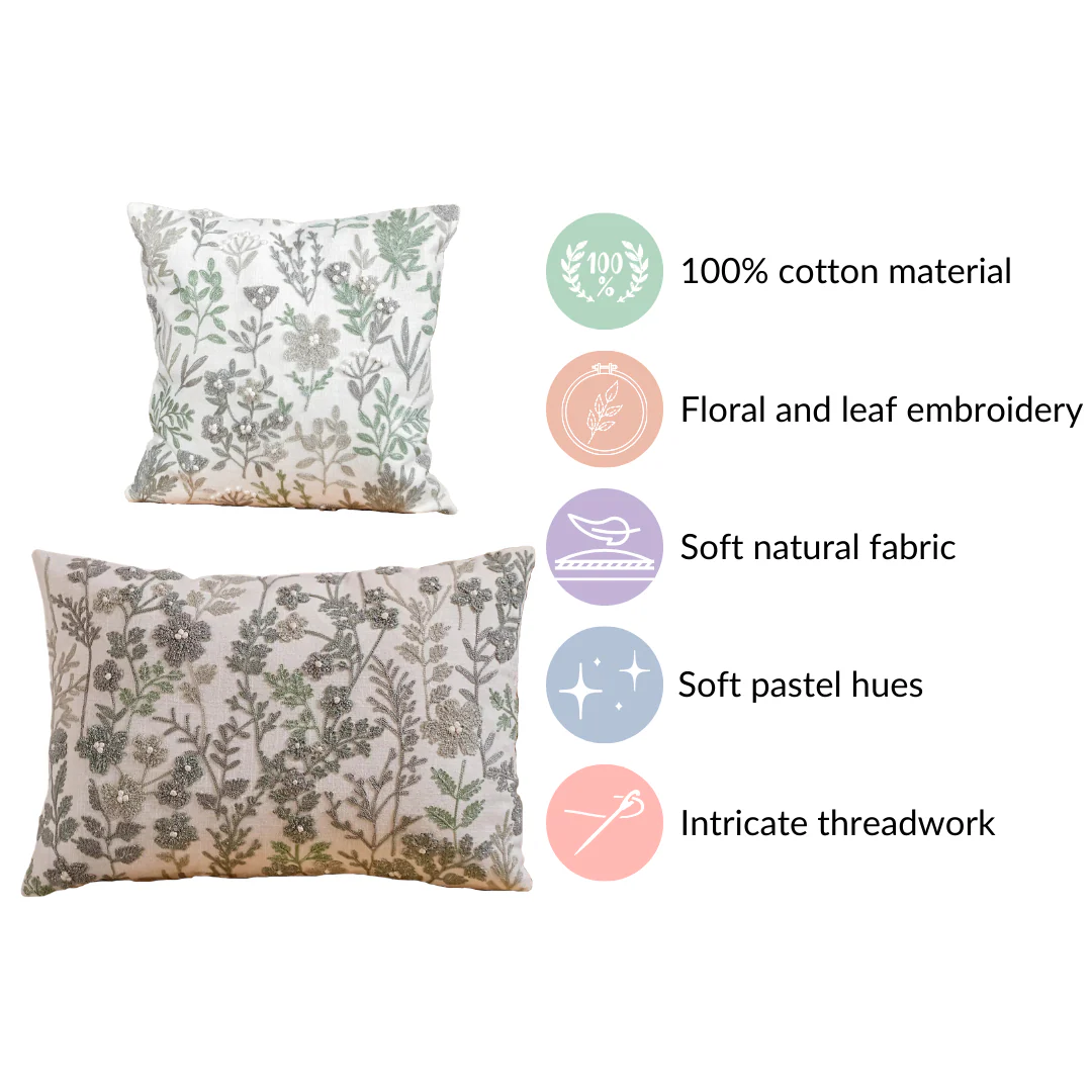Set Of 2 Cotton Cushion Cover With Floral Embroidery - Image 4