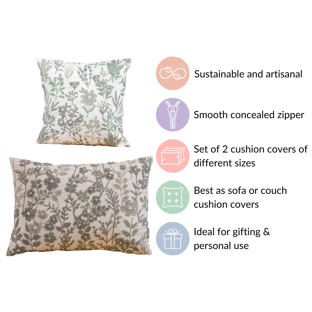 Set Of 2 Cotton Cushion Cover With Floral Embroidery - Image 5