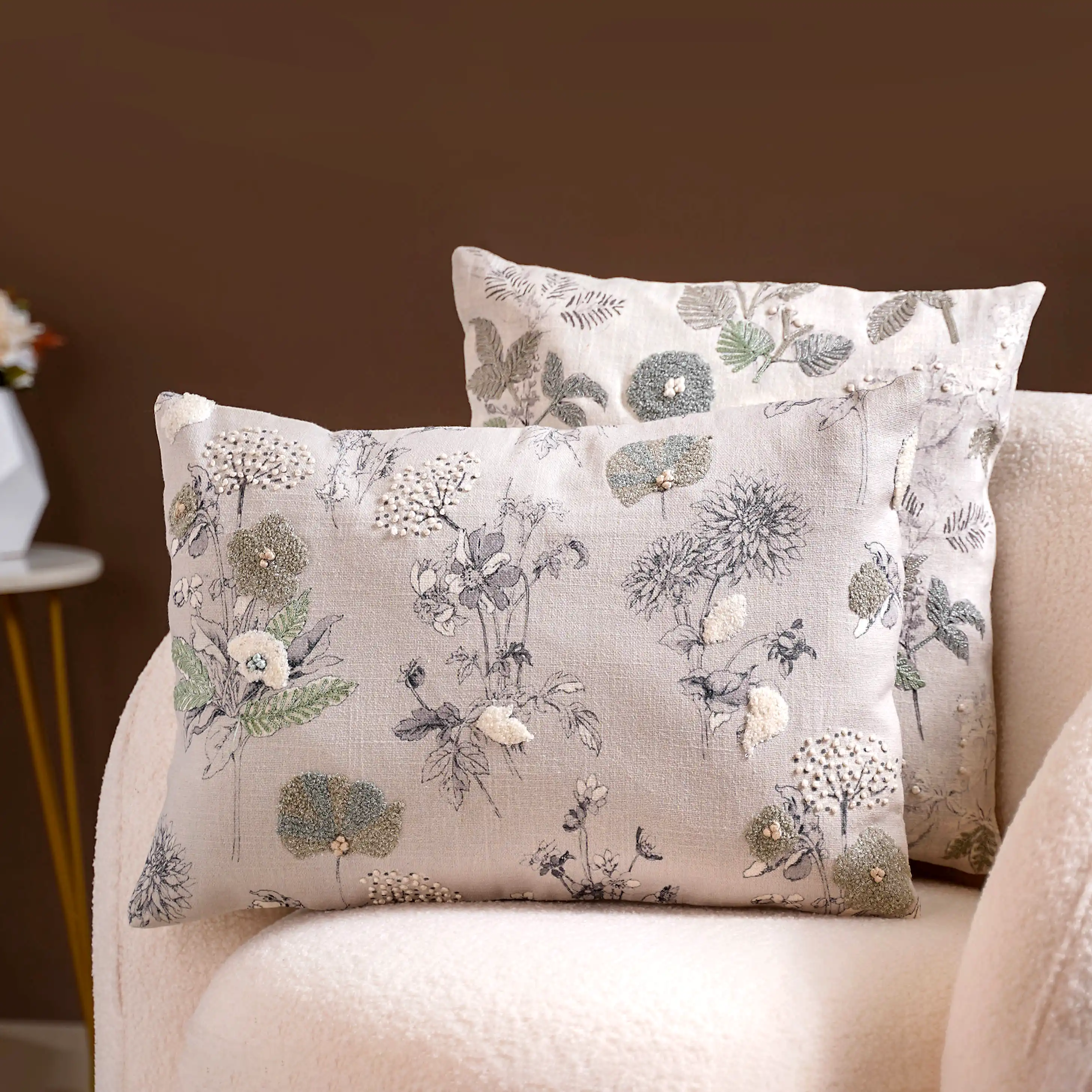 Set Of 2 Floral Threadwork Cotton Cushion Covers - Image 13