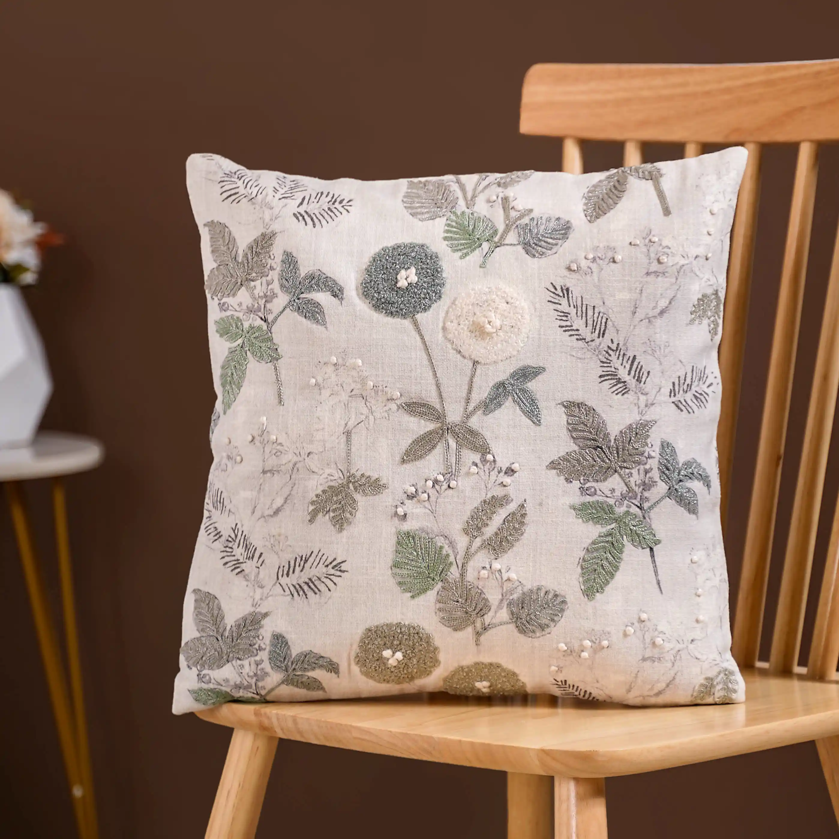 Set Of 2 Floral Threadwork Cotton Cushion Covers - Image 4