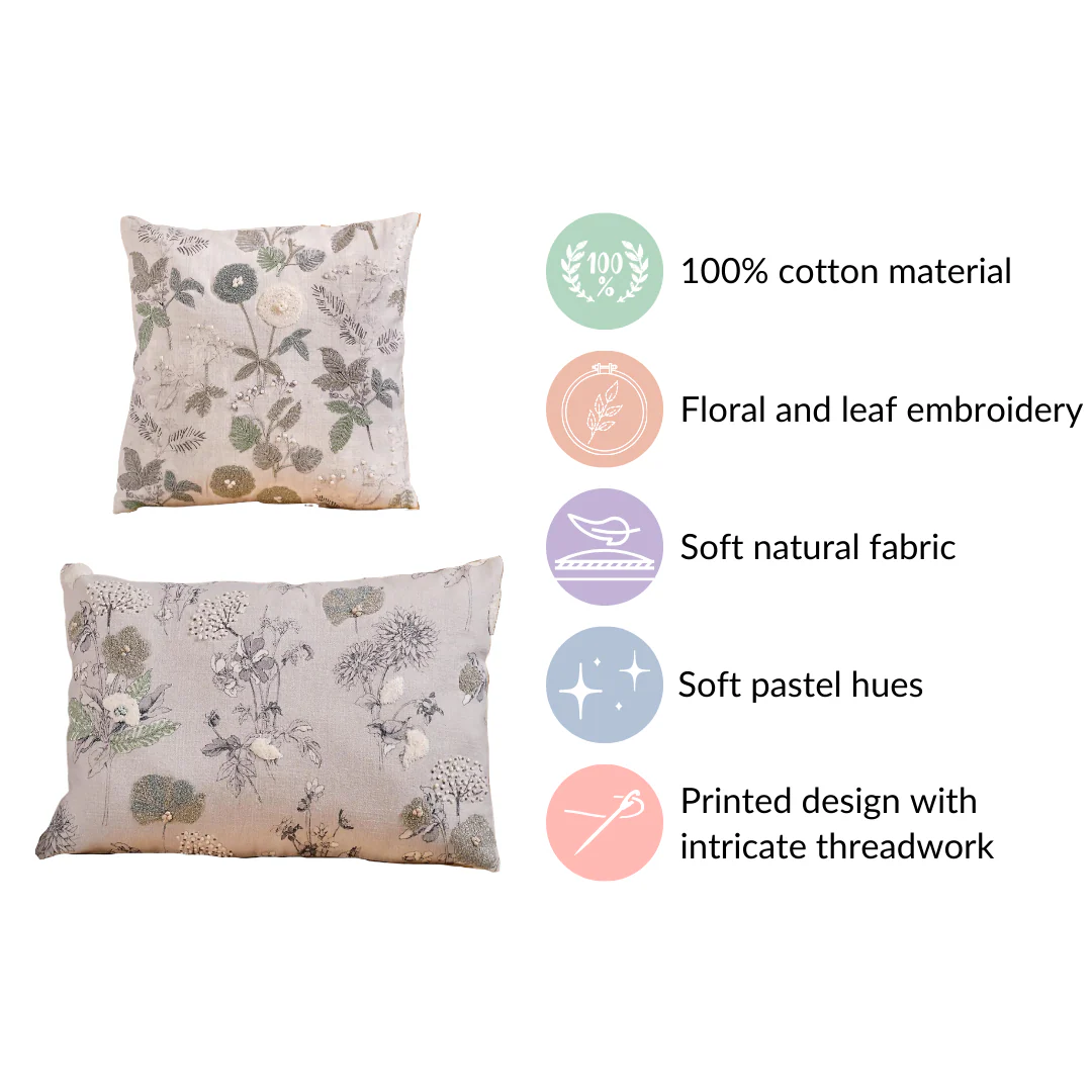 Set Of 2 Floral Threadwork Cotton Cushion Covers - Image 5