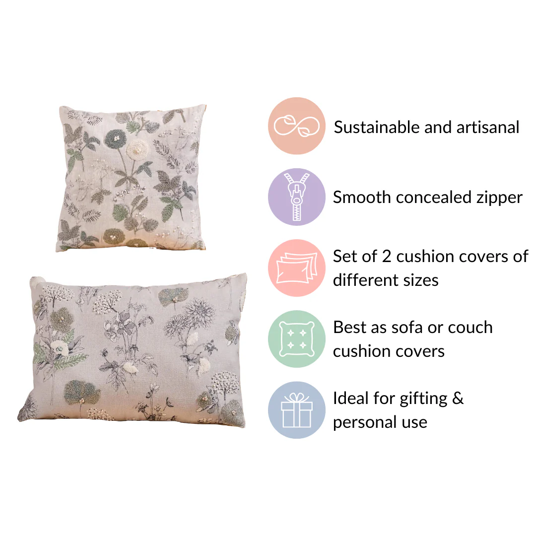 Set Of 2 Floral Threadwork Cotton Cushion Covers - Image 6