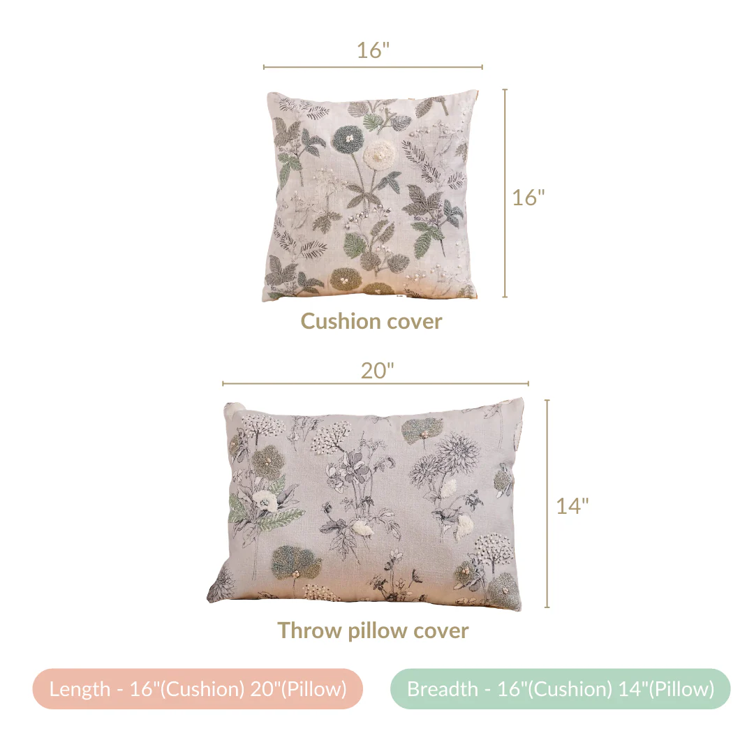 Set Of 2 Floral Threadwork Cotton Cushion Covers - Image 7