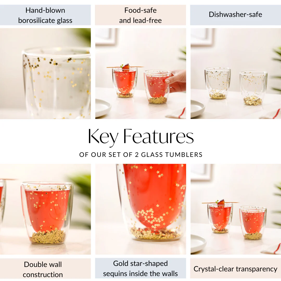 Set Of 2 Gold Star Glass Tumblers 225ml - Image 5