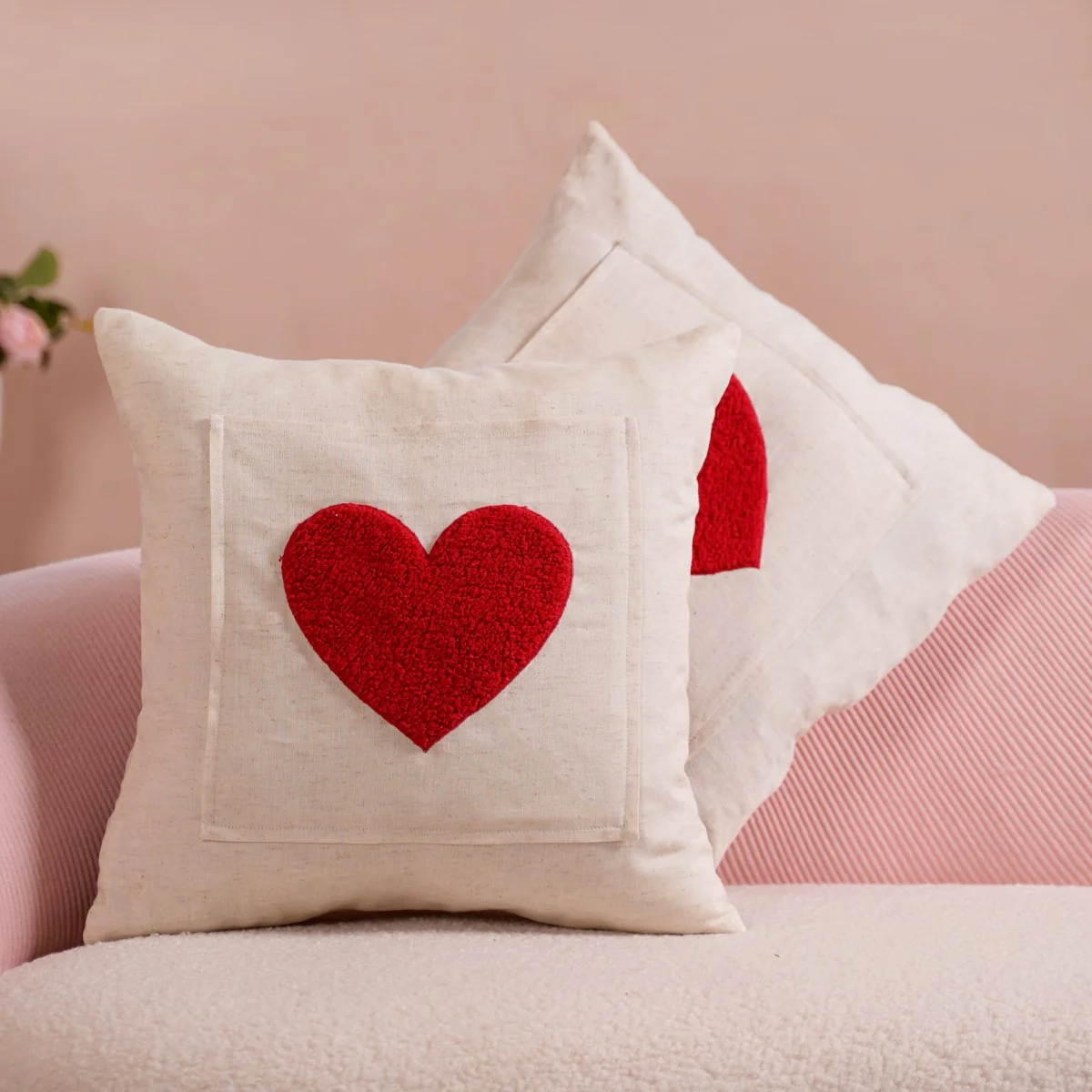 Set Of 2 Love Heart Linen Cushion Cover With Pocket 16x16 Inch - Image 10