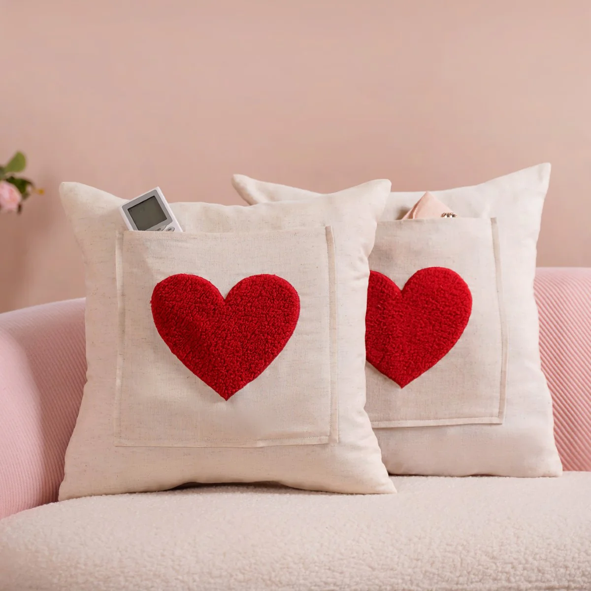 Set Of 2 Love Heart Linen Cushion Cover With Pocket 16x16 Inch - Image 11