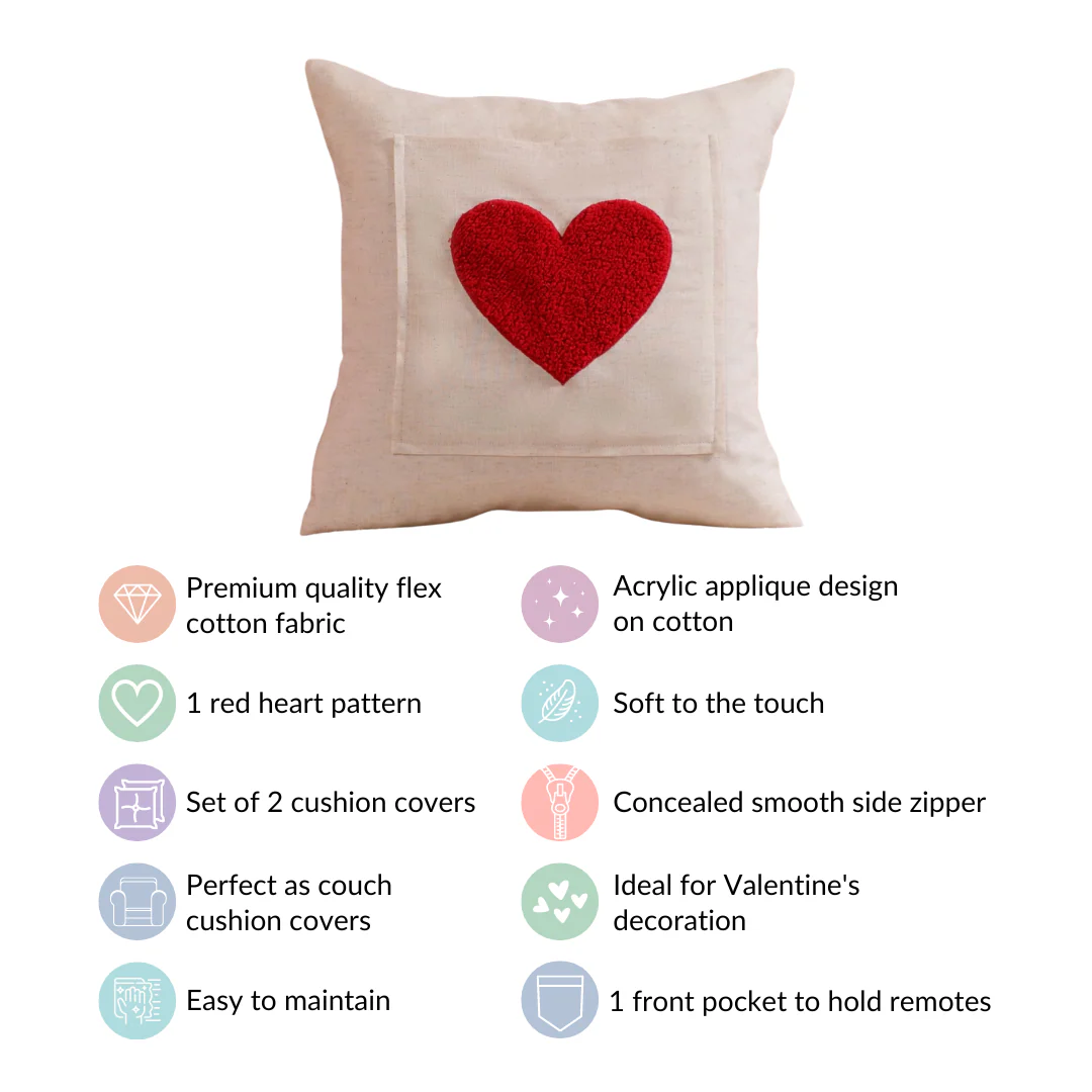 Set Of 2 Love Heart Linen Cushion Cover With Pocket 16x16 Inch - Image 4
