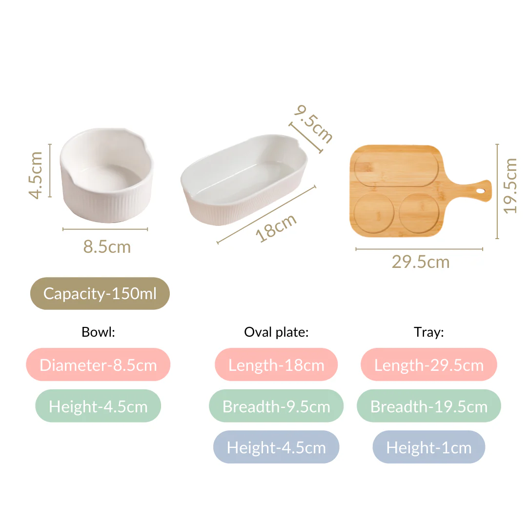 Set Of 3 Ceramic Bowls And Oval Plate With Tray - Image 4