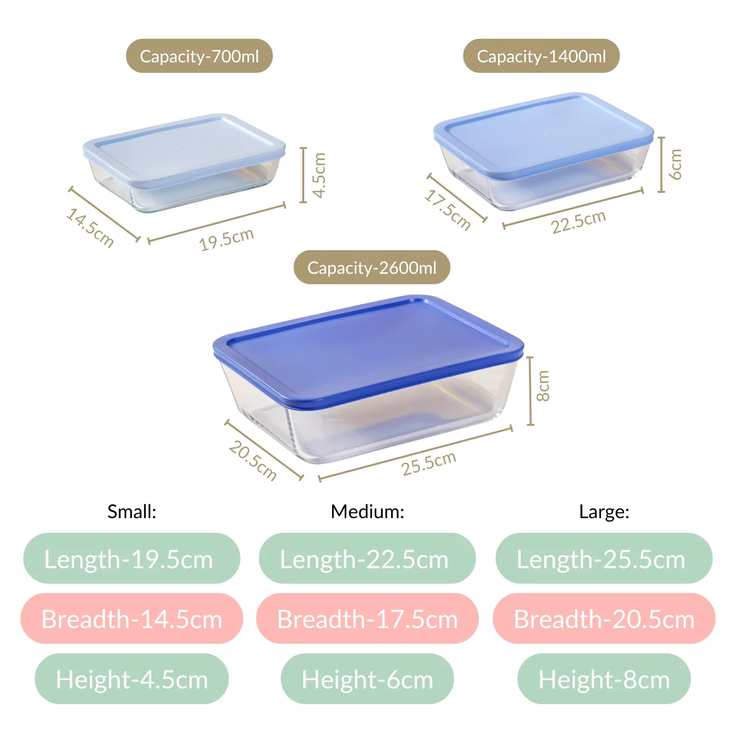 Set Of 3 Nested Design Glass Storage Containers S 700ml M 1400ml 2600ml - Image 4