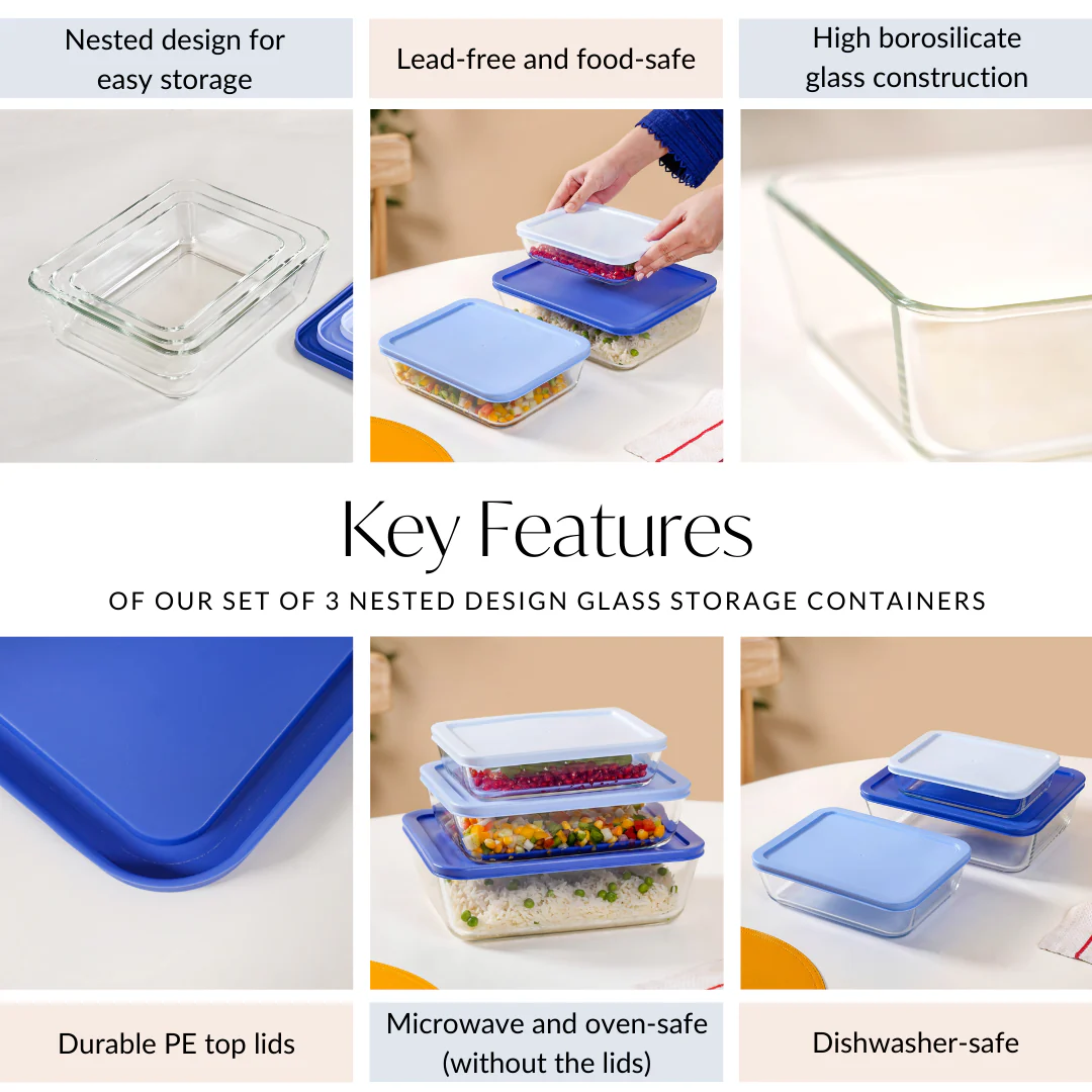 Set Of 3 Nested Design Glass Storage Containers S 700ml M 1400ml 2600ml - Image 5