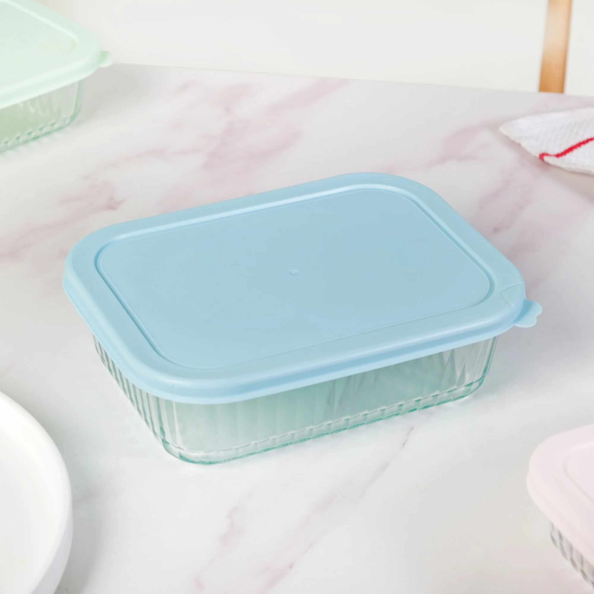 Set Of 3 Ribbed Glass Food Container With Lid S 370ml M 600ml L 1000ml - Image 11