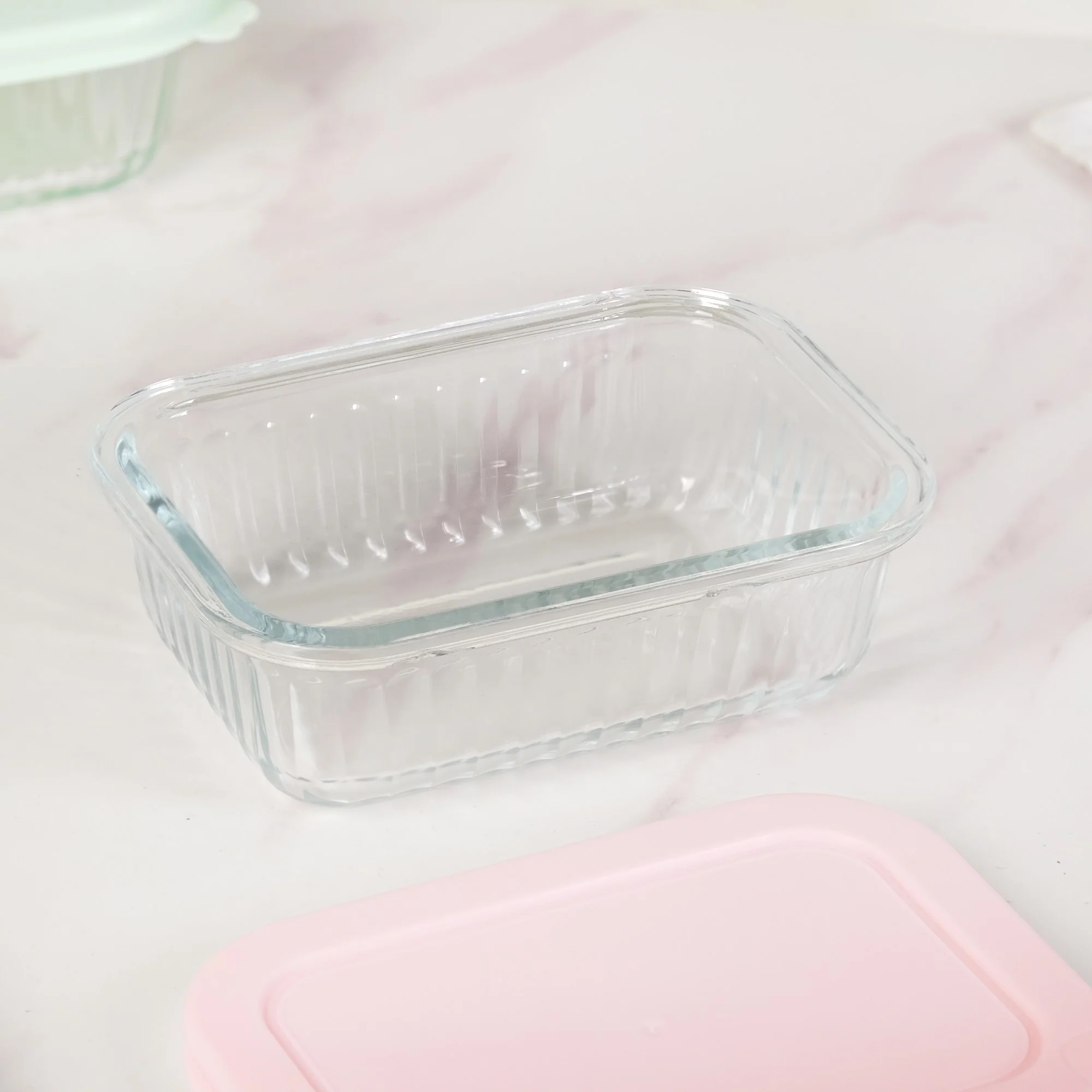 Set Of 3 Ribbed Glass Food Container With Lid S 370ml M 600ml L 1000ml - Image 13