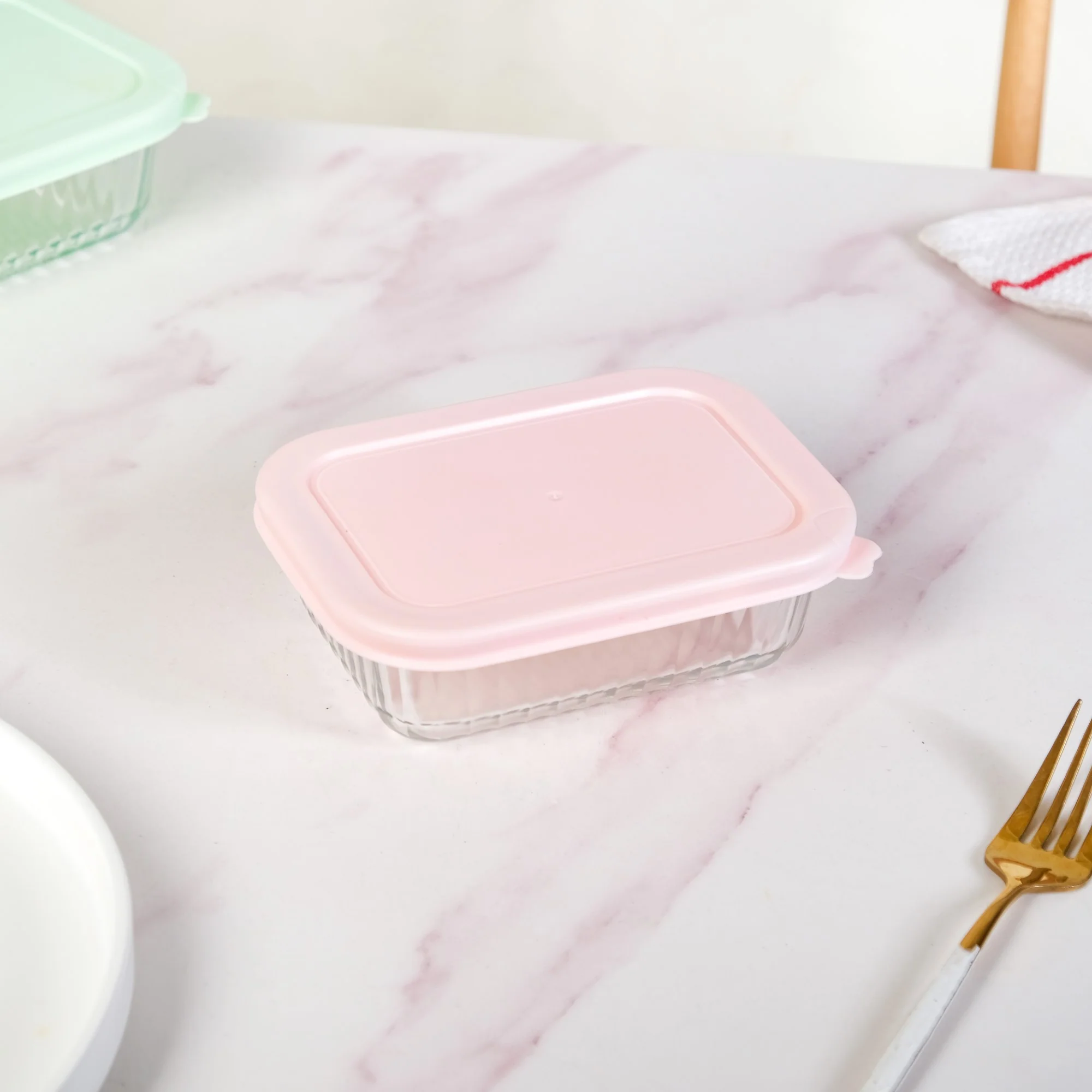 Set Of 3 Ribbed Glass Food Container With Lid S 370ml M 600ml L 1000ml - Image 14