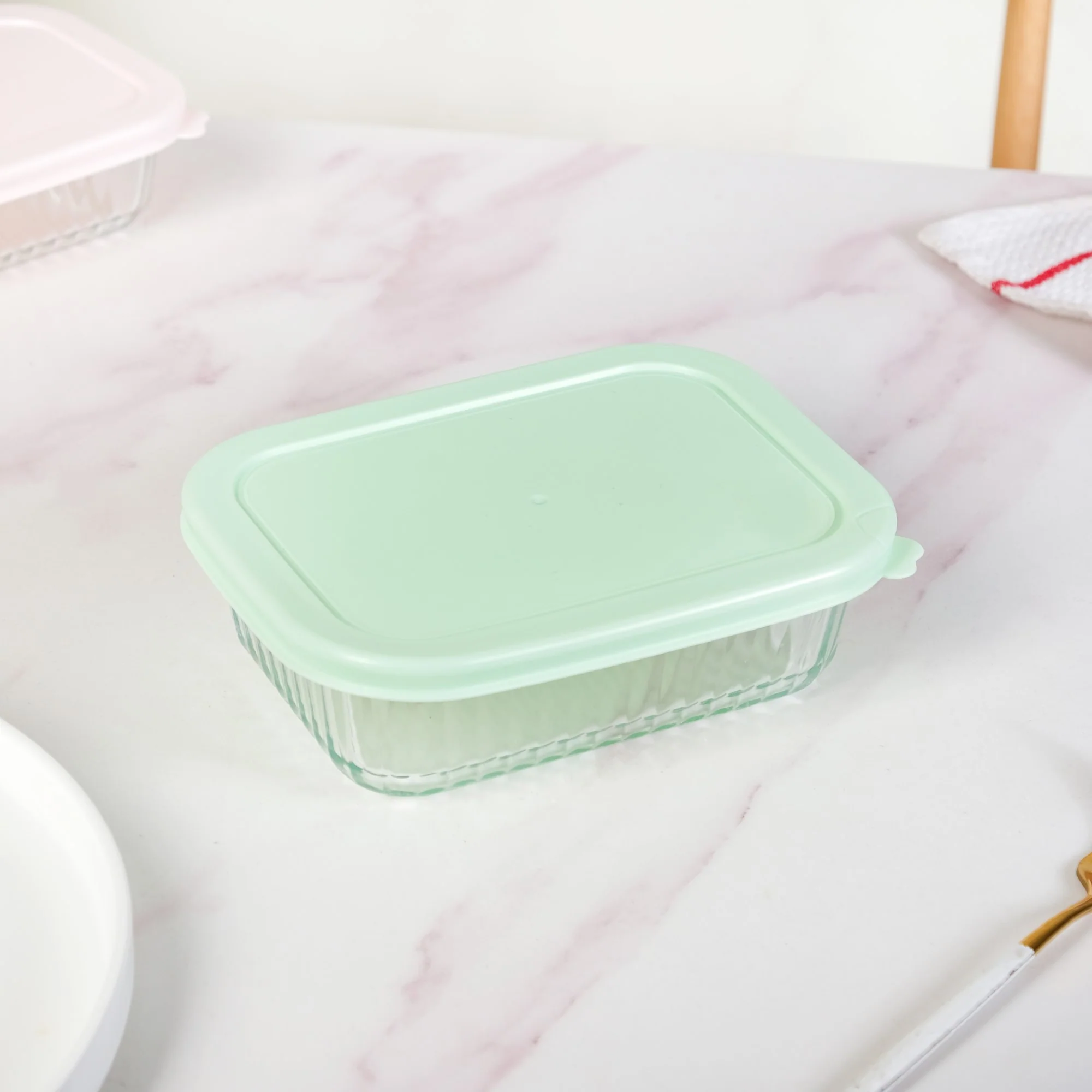 Set Of 3 Ribbed Glass Food Container With Lid S 370ml M 600ml L 1000ml - Image 8